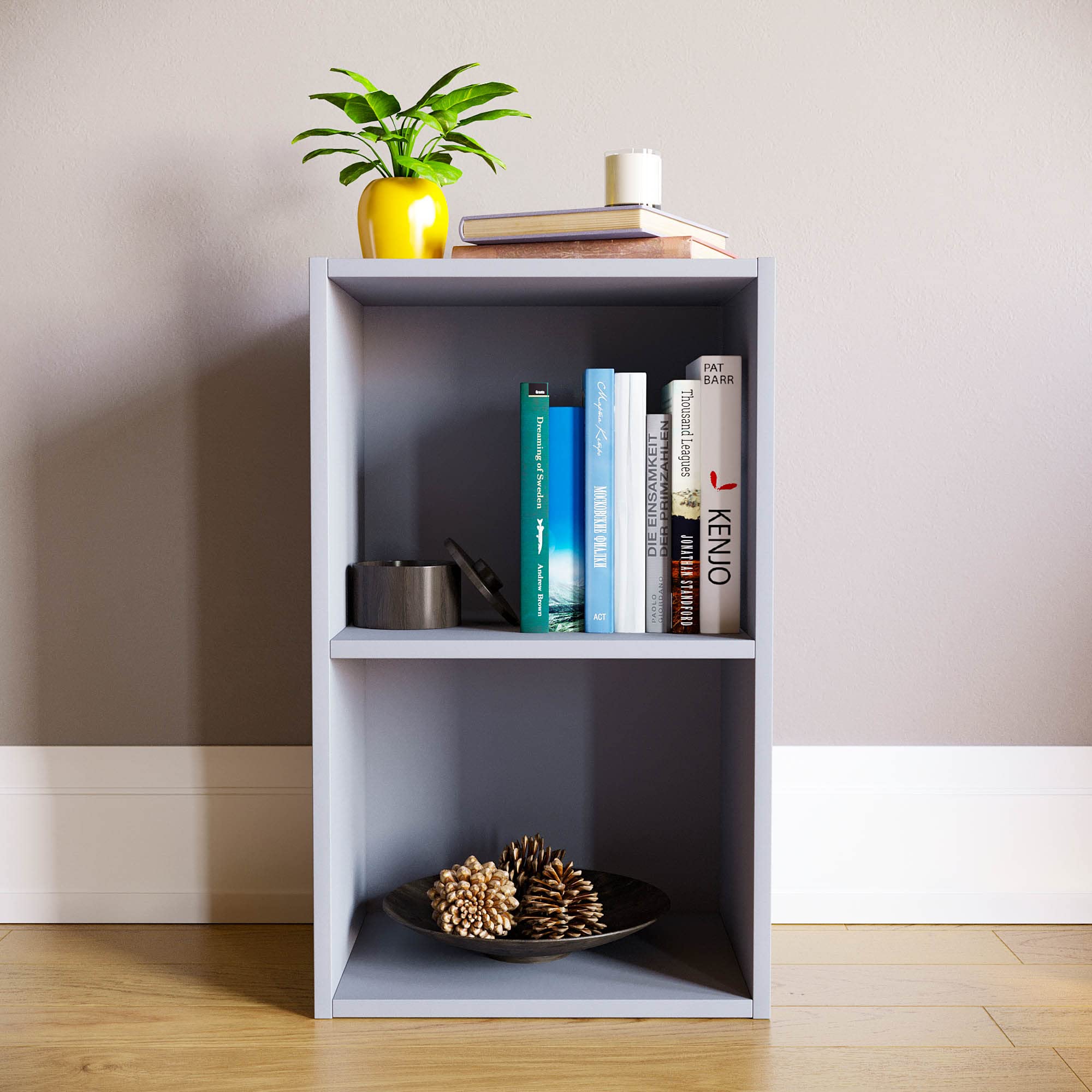 Vida Designs Oxford 2 Tier Cube Bookcase - Grey Wooden Shelving | H 54 x W 32 x D 24 Cm 2