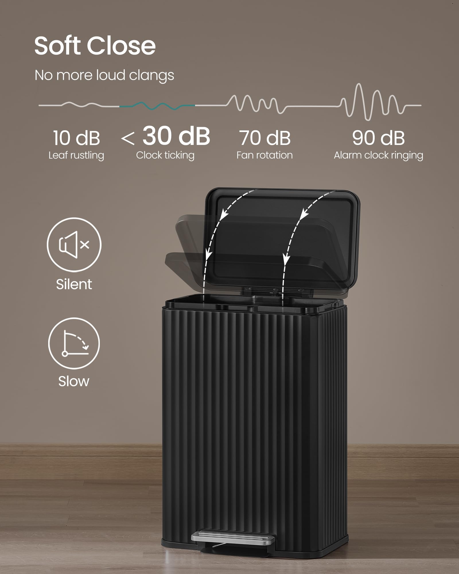 SONGMICS Kitchen Bin - 13 Gallon (50 L) Waste Bin with Pedal | Soft-Close Lid | Ink Black 6