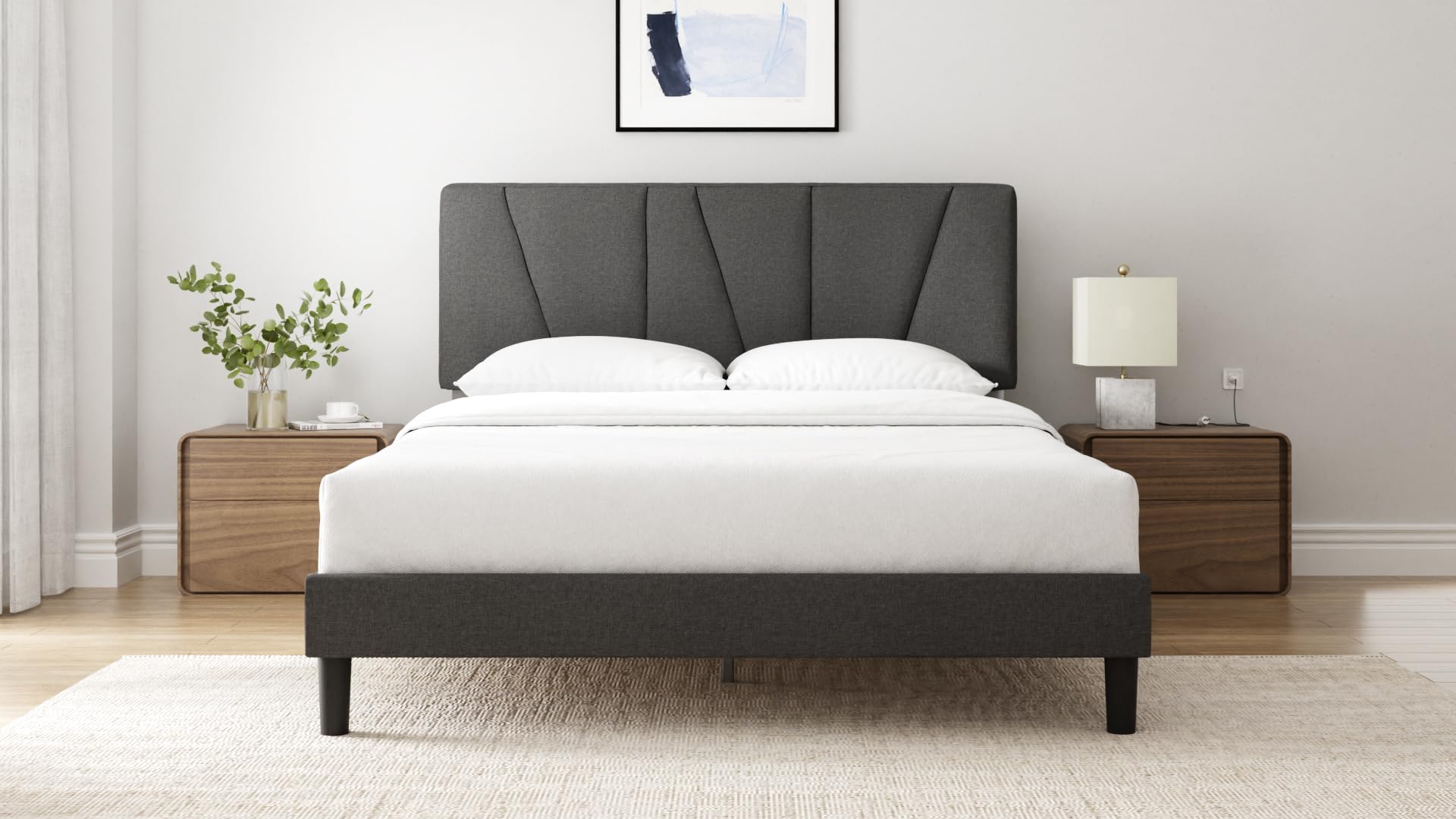 Zinus Maya King Bed Frame with Headboard - 11.8'' Height - Dark Grey Upholstered Base 10