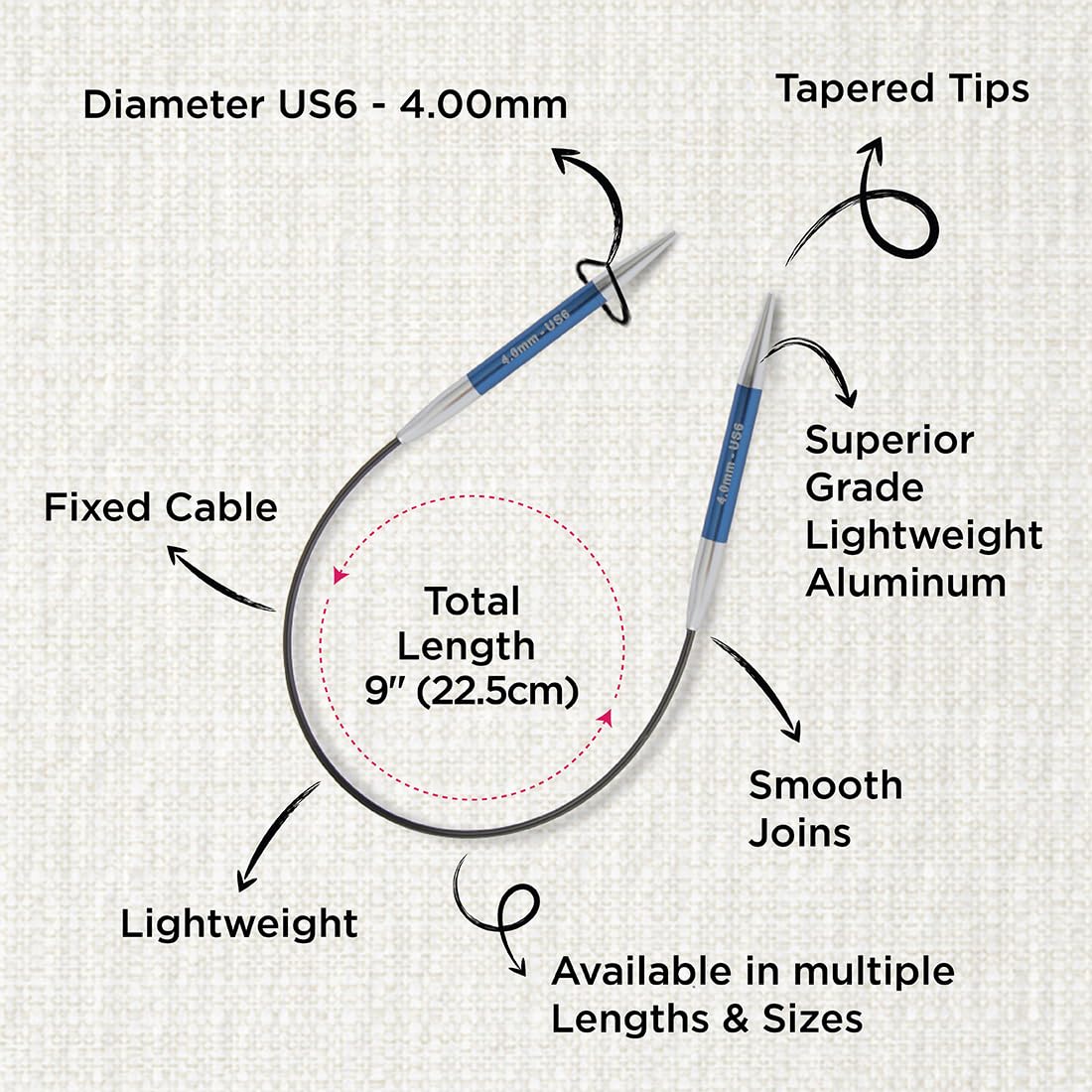 KnitPro Zing Fixed Circular Knitting Needles - 4.00mm (US 6) | 22.5cm Length | Sapphire Aluminium 3