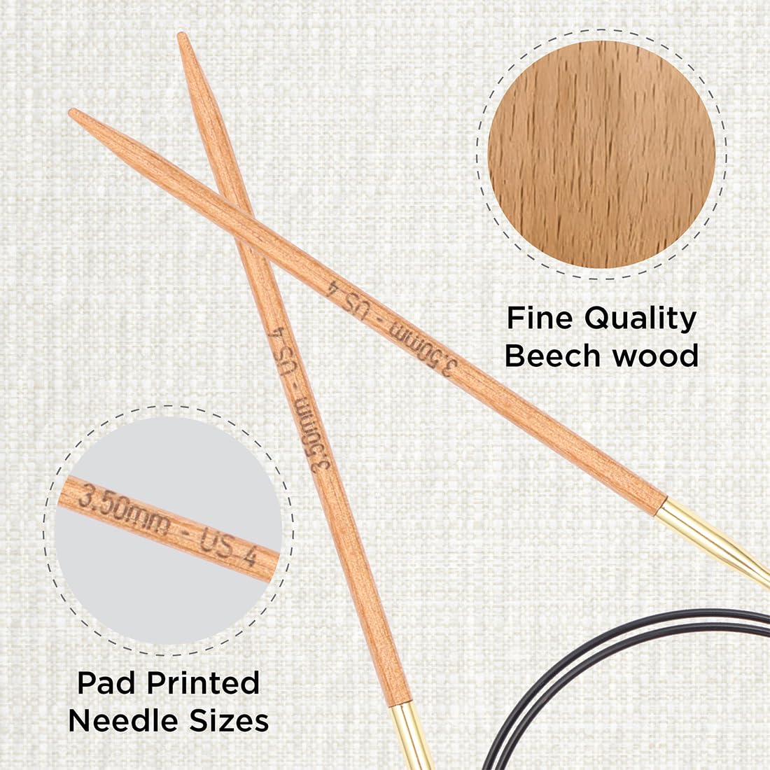 KnitPro Basix Beech Fixed Circular Needles - 3.50mm | 40cm Length | Beech Wood 2