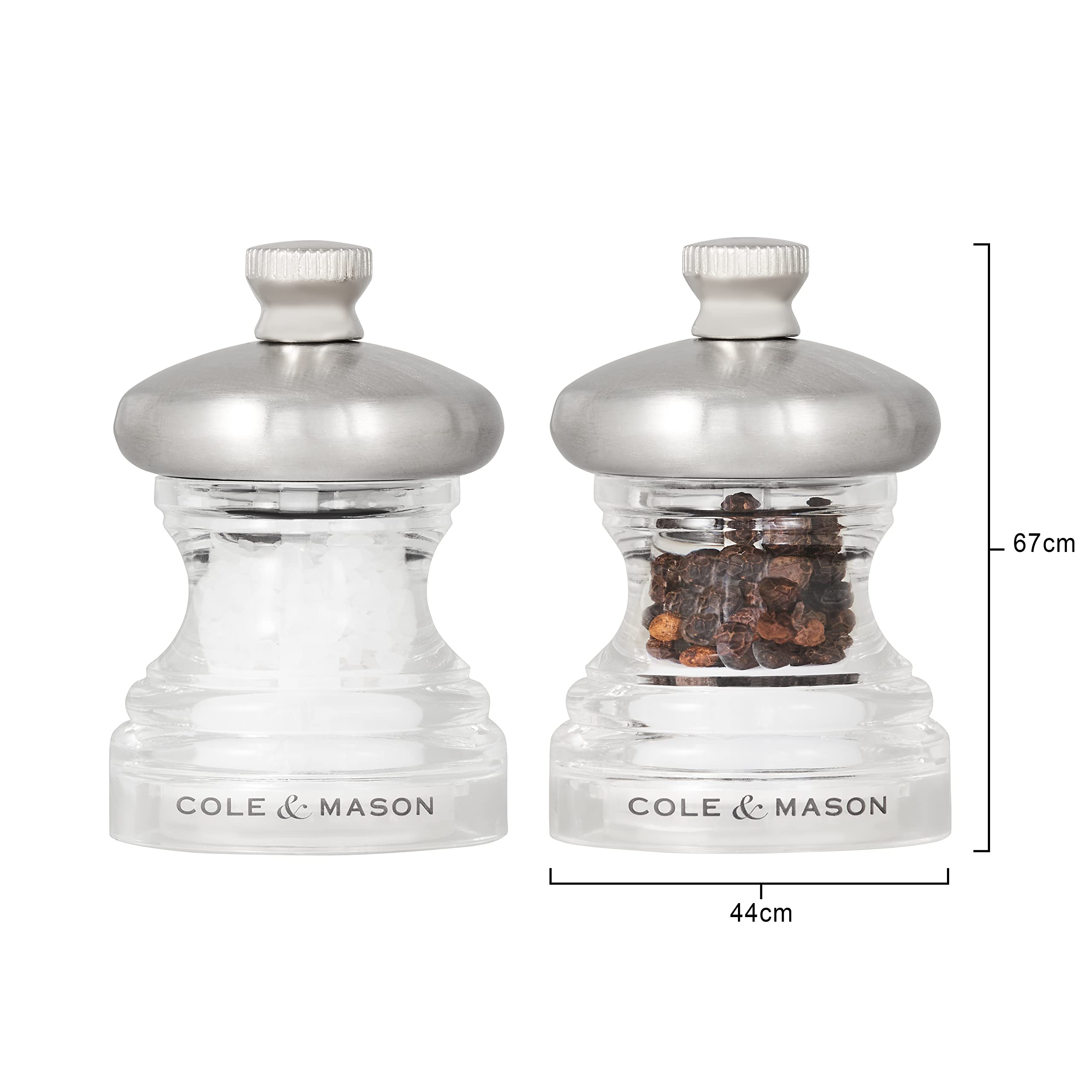Cole & Mason Button Salt and Pepper Mill Set - 65mm, Adjustable Precision+ Mechanism | Stainless Steel/Acrylic 3