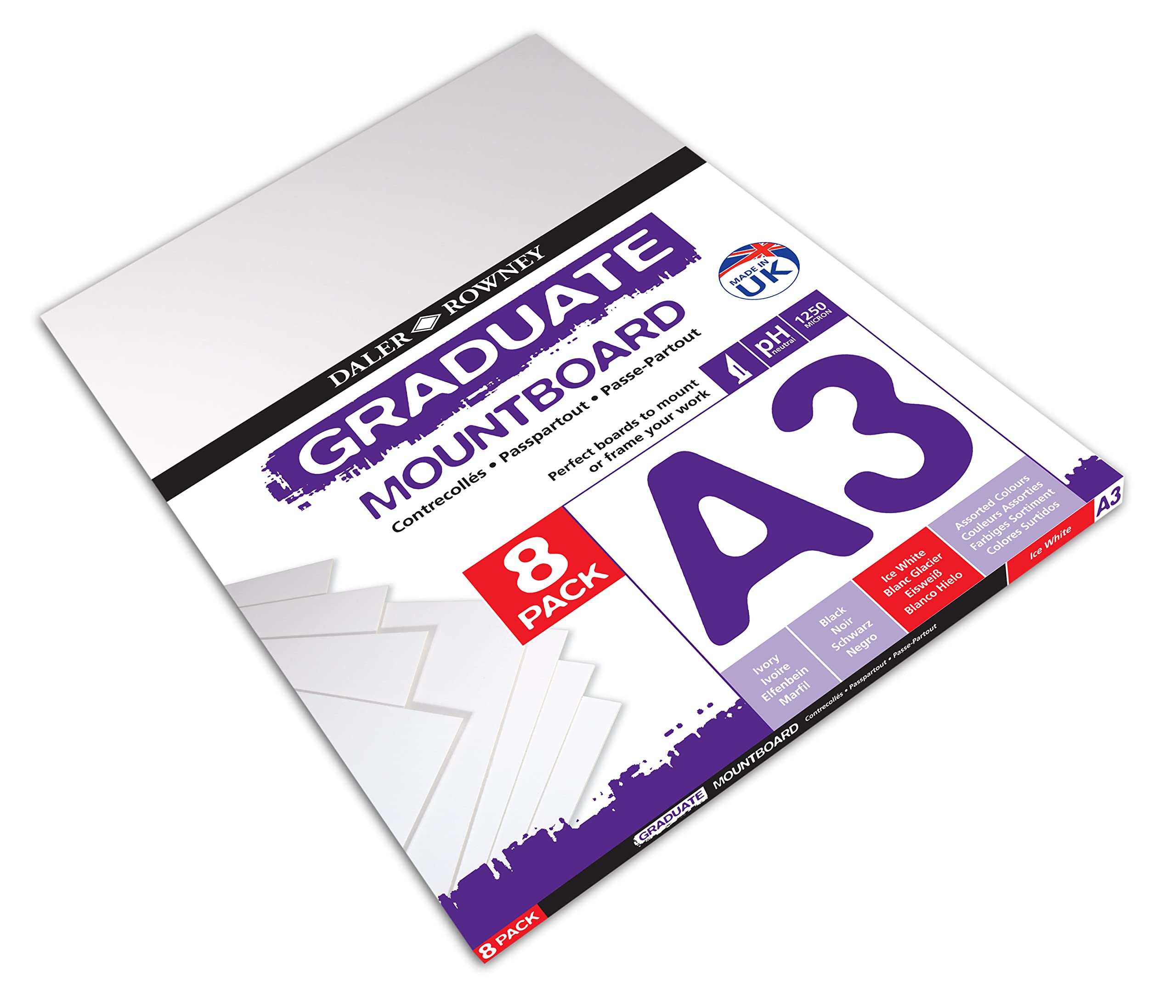 Daler Rowney Graduate Cream Core A3 Mountboard Pack - 8 Ice White Smooth Surface Boards, 1.25mm Thick 1