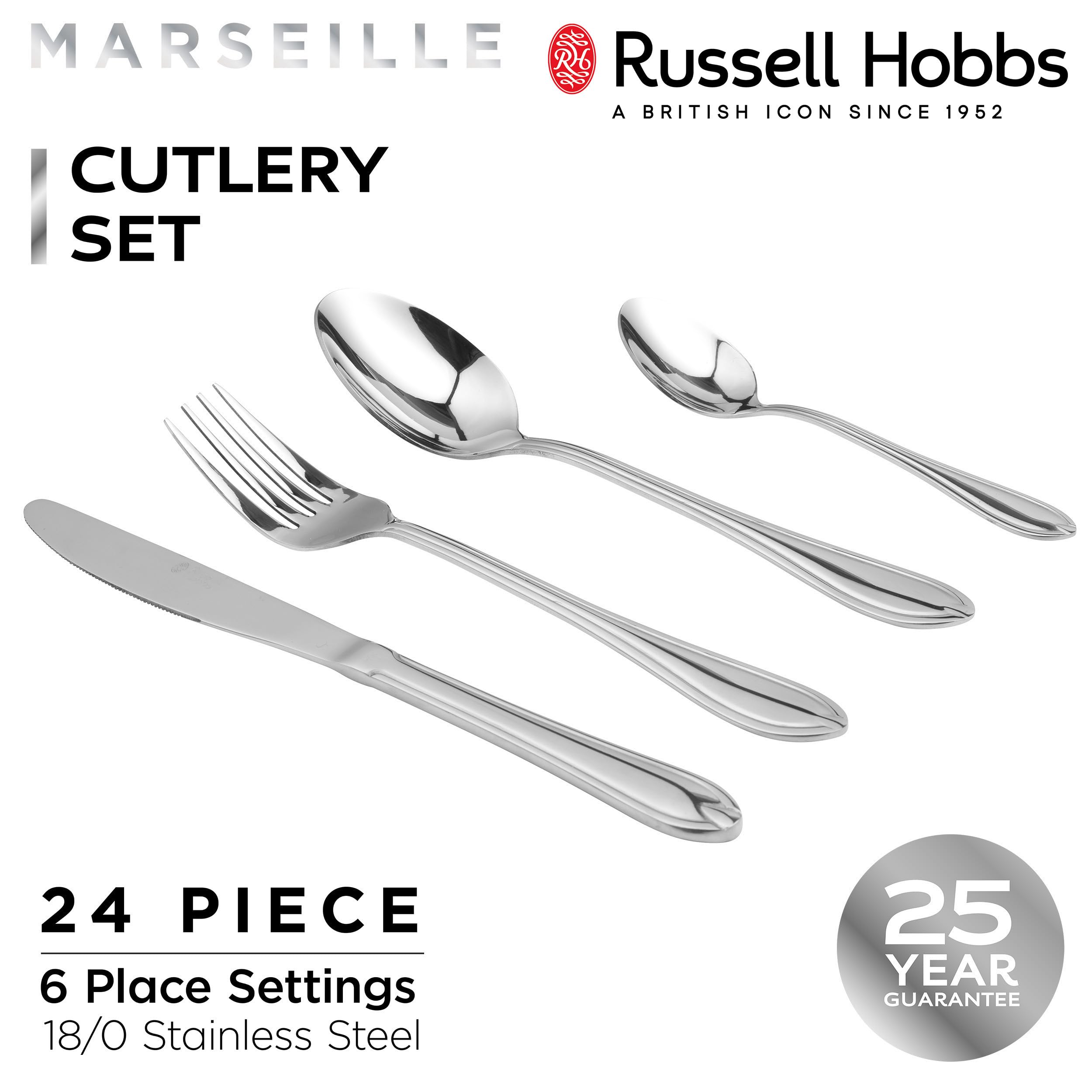 Russell Hobbs Marseille 24 Piece Cutlery Set - 18/0 Stainless Steel | 6 Place Setting 4