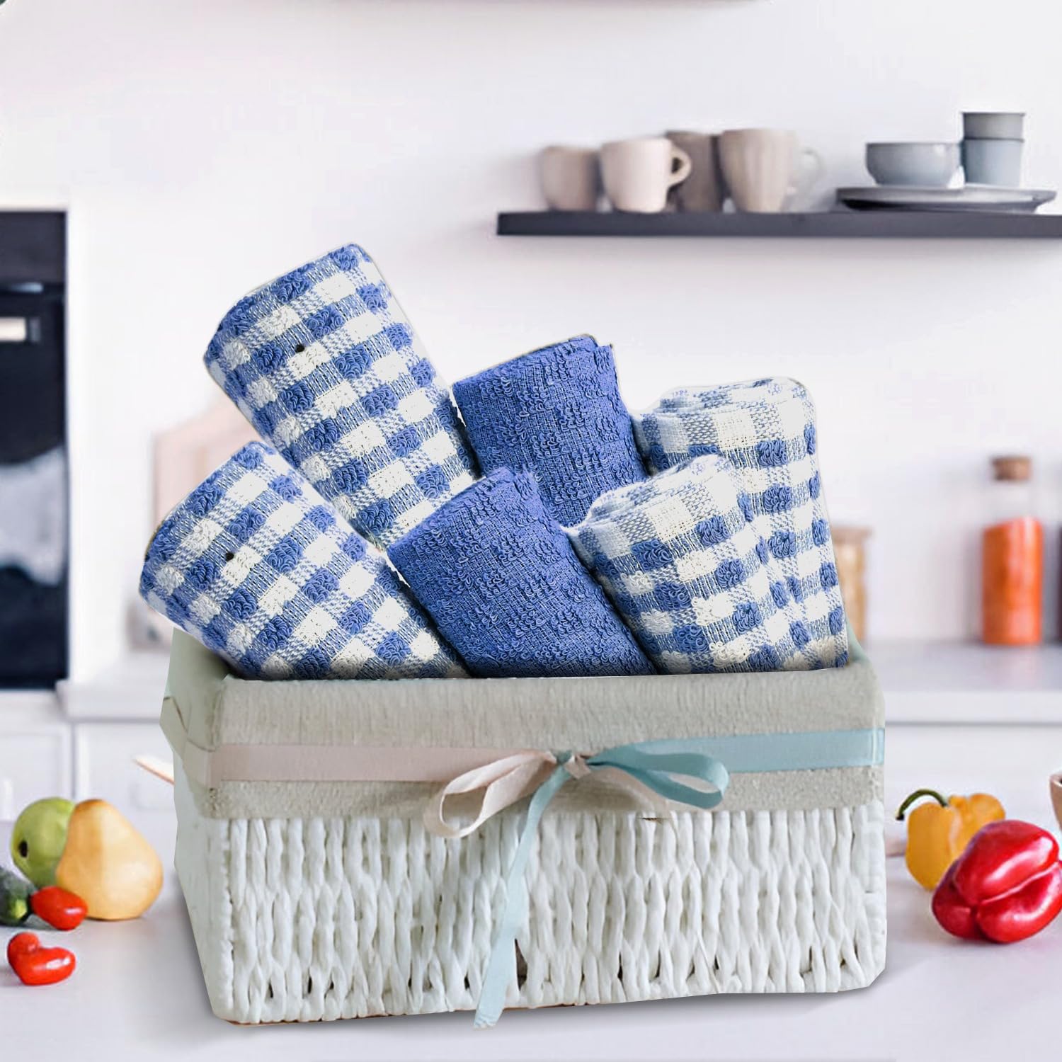 Casabella Pack of 6 Cotton Kitchen Tea Towels - Highly Absorbent & Durable | Blue | 45x65cm 9
