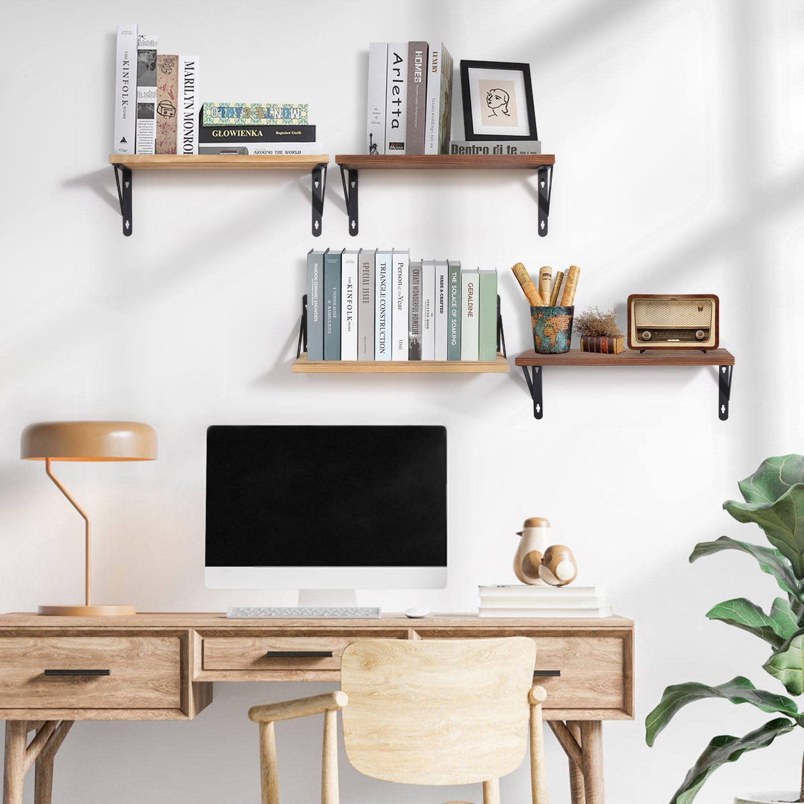 AGM Set of 2 Rustic Dark Wood Wall Mounted Floating Shelves | Max Load 15kg per Shelf 7