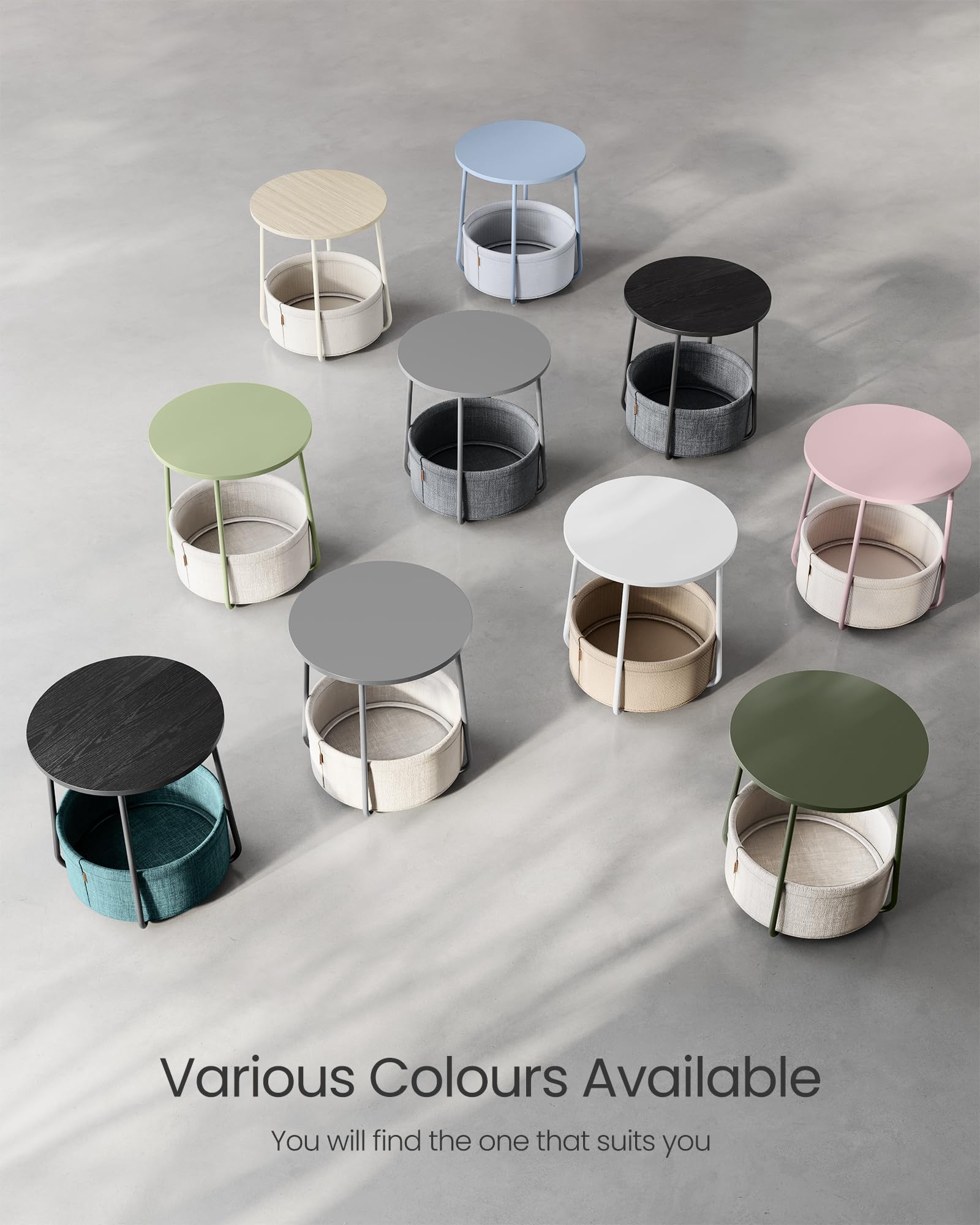 VASAGLE Round End Table with Fabric Basket | Ebony Black | 45 x 50 cm 8