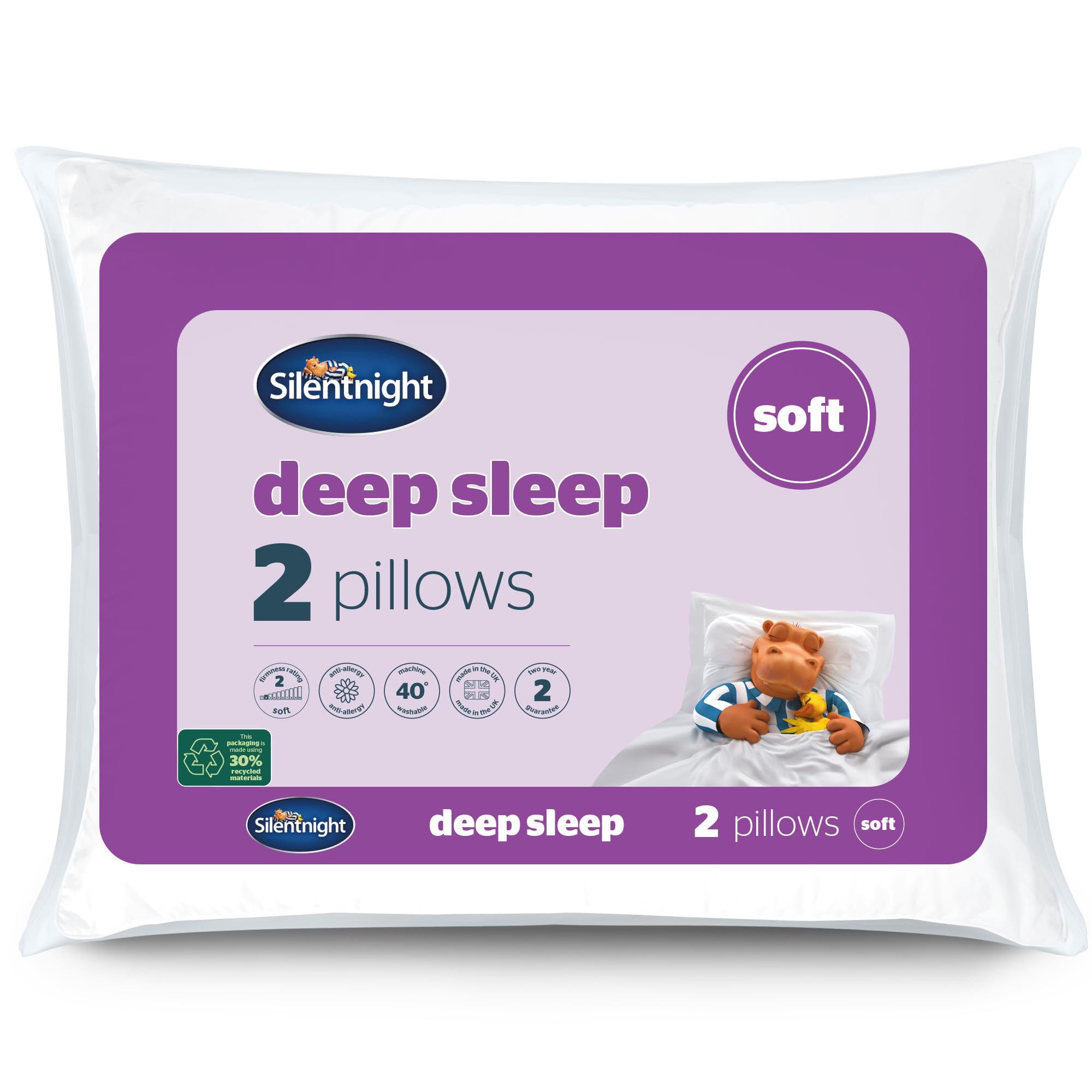 Silentnight Deep Sleep Pillows - Soft Support for Front Sleepers | Hypoallergenic | Pack of 2 1
