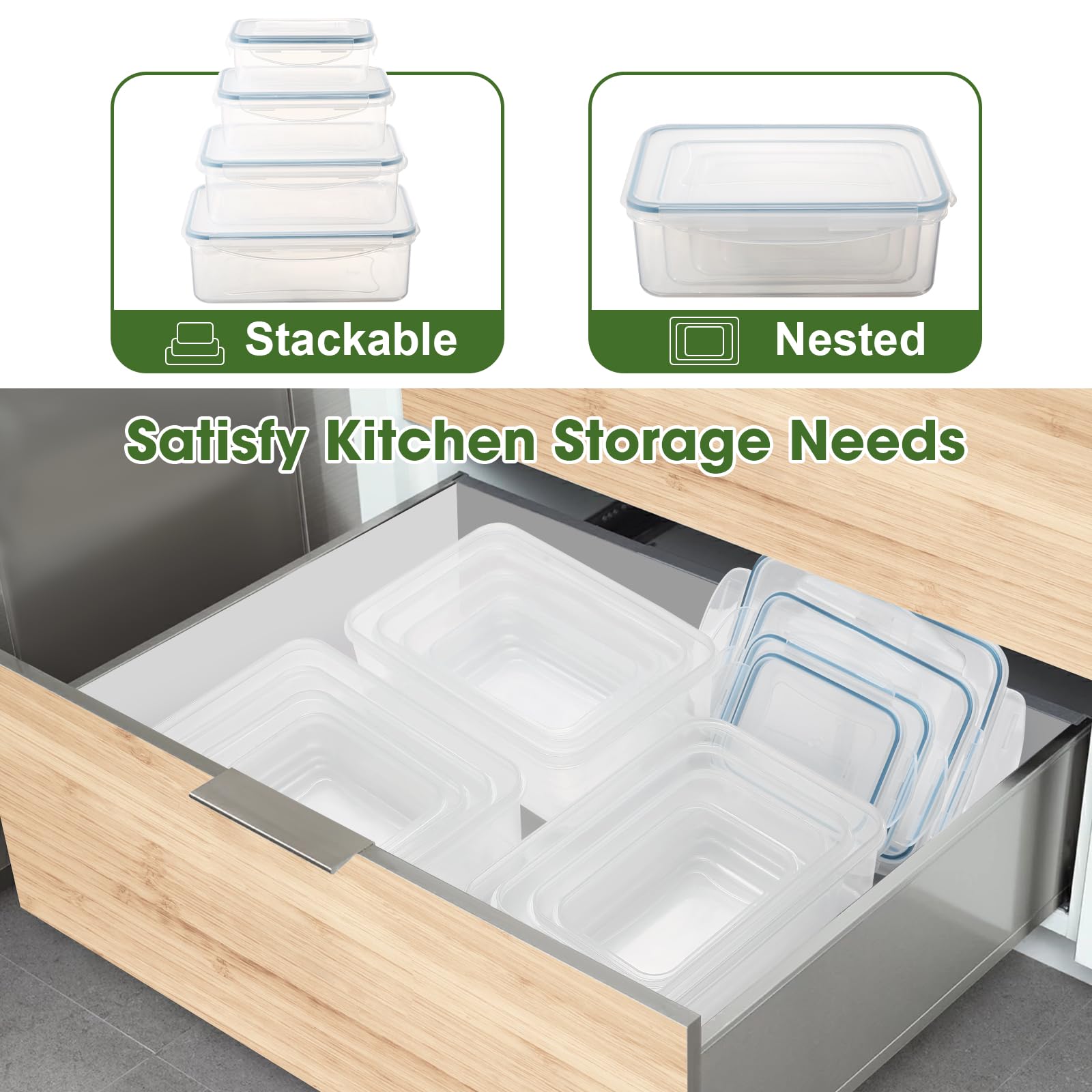 YASHE Food Storage Container Set - Airtight, Leak-Proof, Stackable, BPA Free | 4 Pcs Rectangular Set 5