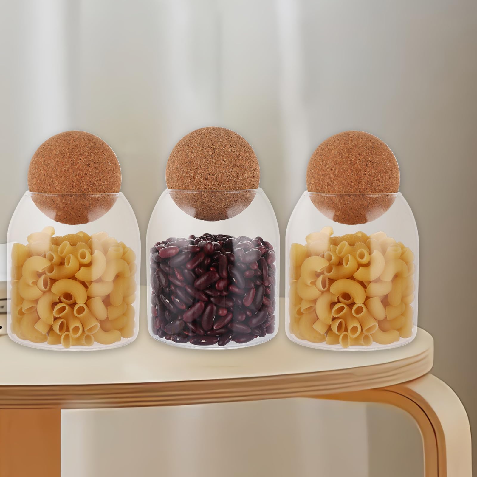 ASelected 3 Pcs Glass Storage Jar with Cork Ball Lid 500ML for Coffee, Tea, Spices | Air Tight 7