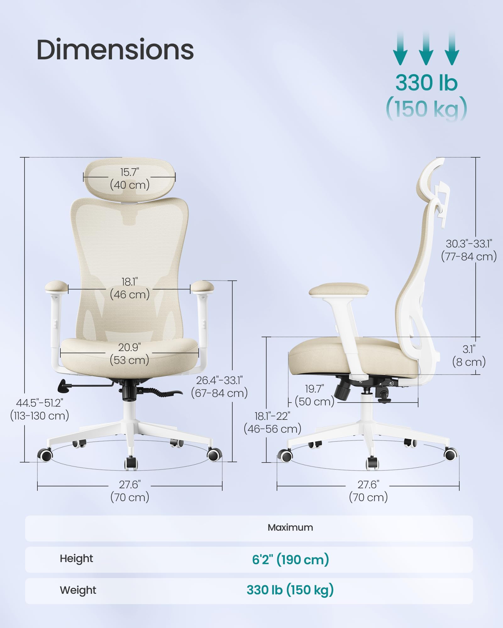 SONGMICS Ergonomic Office Chair - Adjustable Lumbar Support | Reclining 95°-135° | Cappuccino Beige
