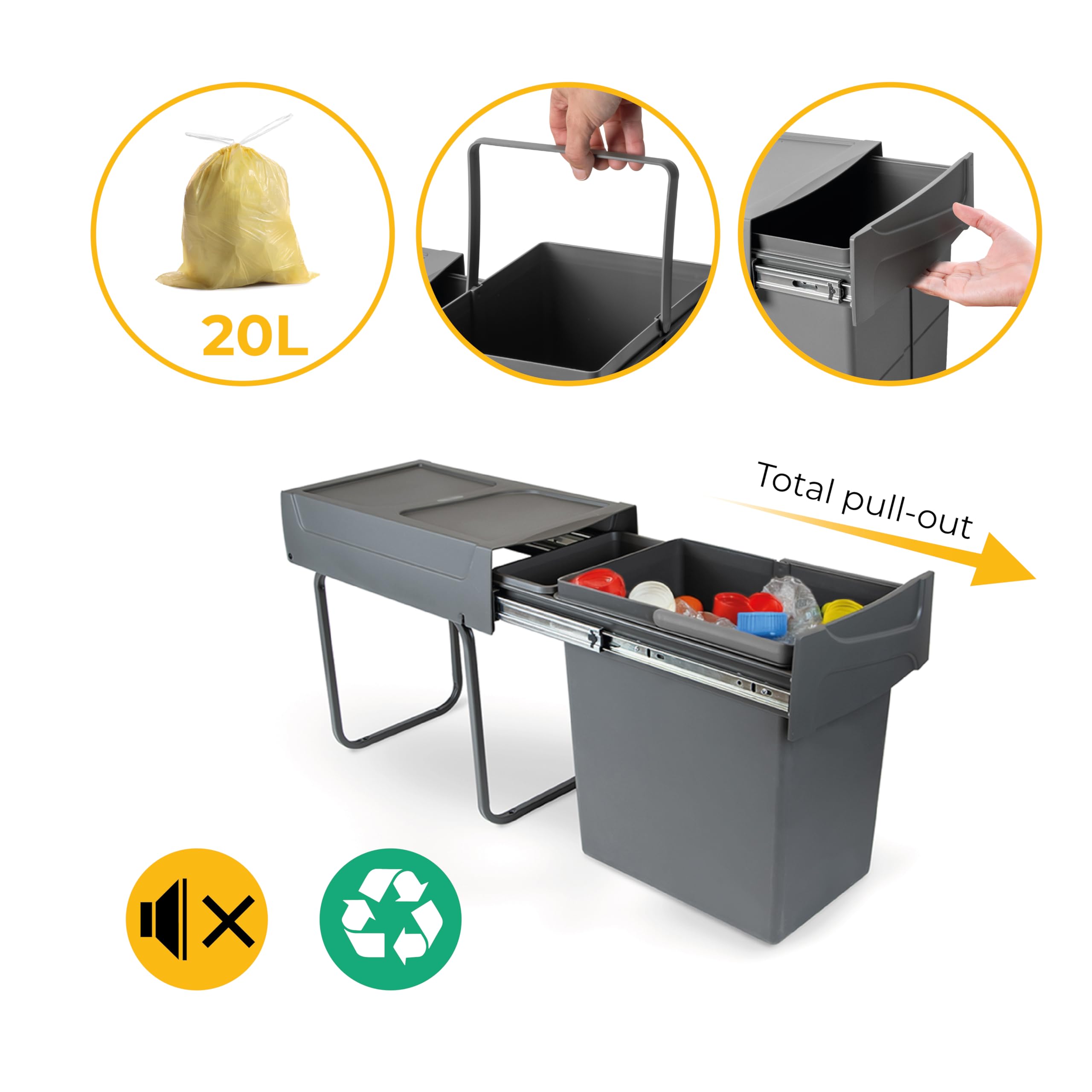 Emuca Under Counter Waste Container - 20L Capacity | Steel & Plastic | Anthracite Grey 10
