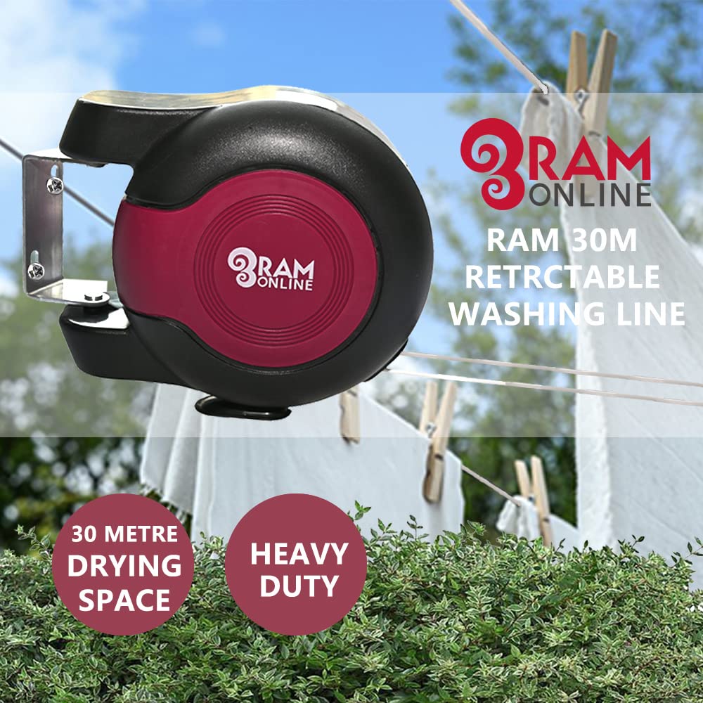 RAM ONLINE Retractable Clothes Line - 30 Metre Twin Cable Washing Line | Heavy Duty Nylon Polyester 2