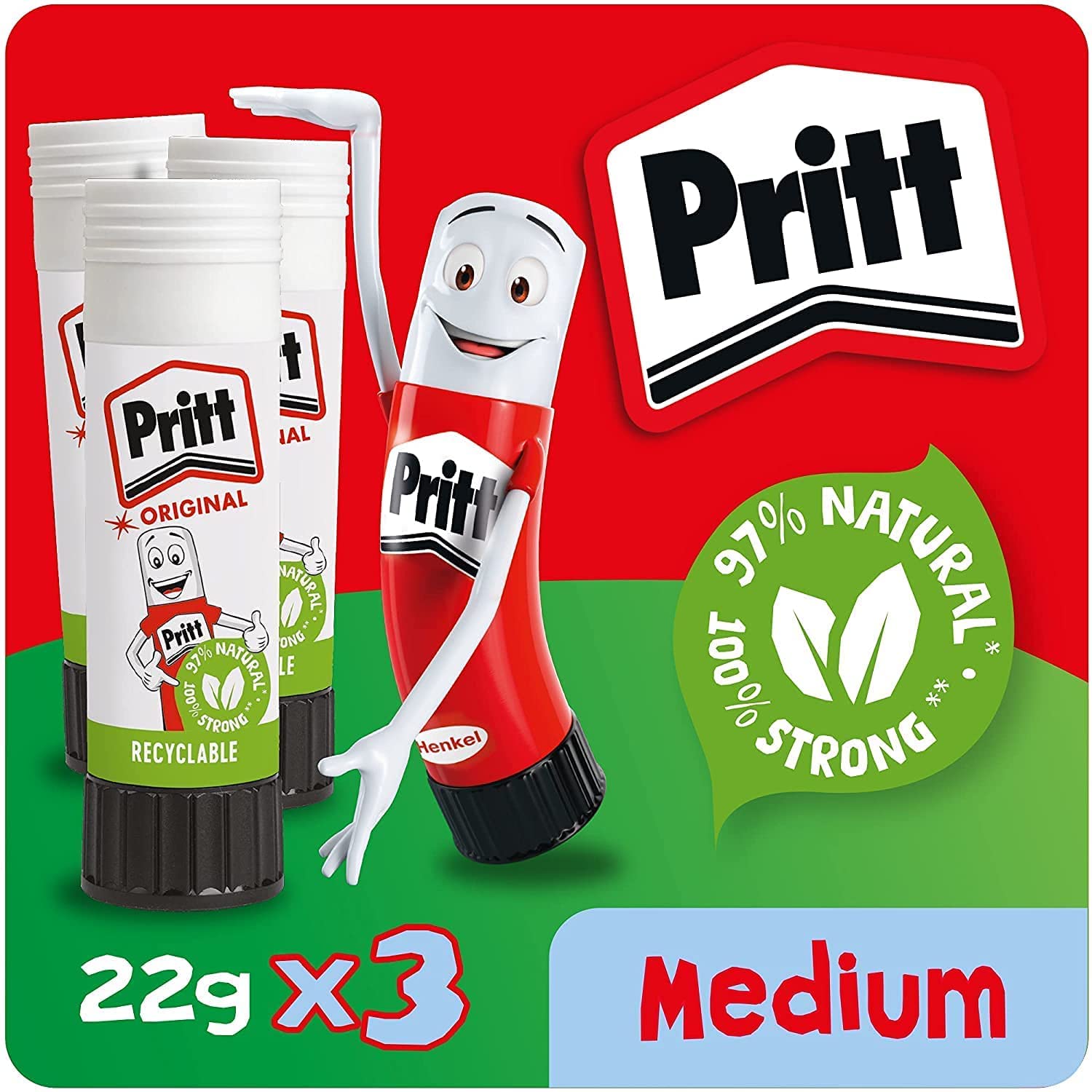 Pritt Glue Stick - Strong Hold Craft Glue for School & Office | 3 x 22g Sticks 1
