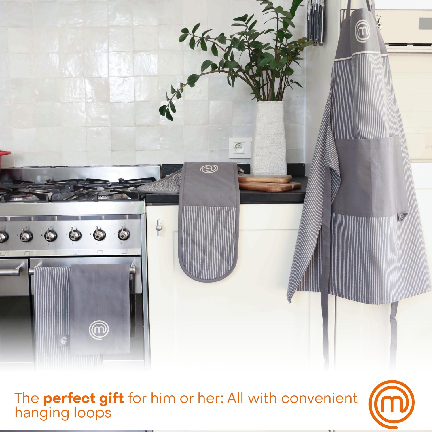 MasterChef Double Oven Gloves - Heat Resistant up to 250°C | 100% Cotton | Earth Grey 7
