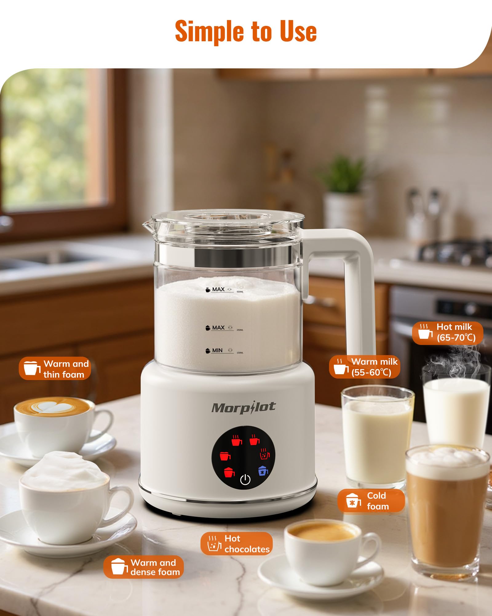 morpilot Automatic Milk Frother - 6-in-1 Functions | 500ML Capacity | Visual Glass