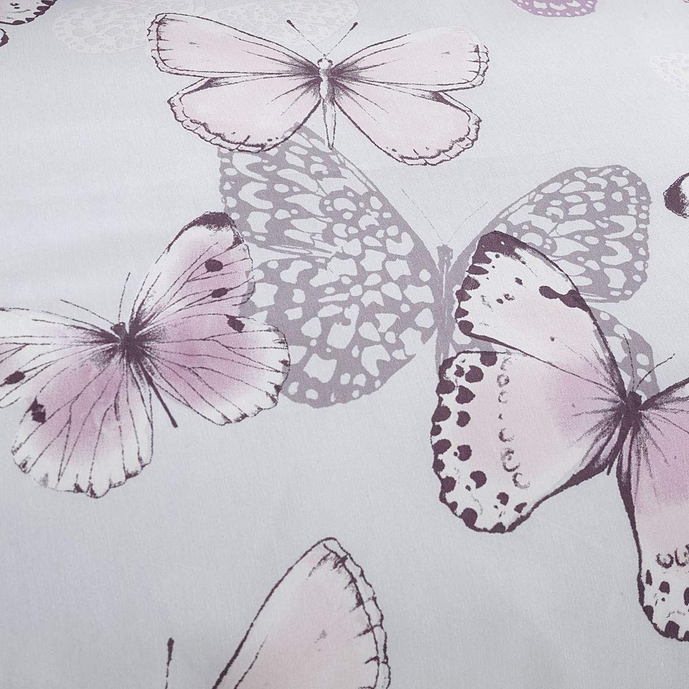 Catherine Lansfield Butterfly Double Duvet Cover Set | Heather/Grey Reversible | Easy Care Cotton Blend 4