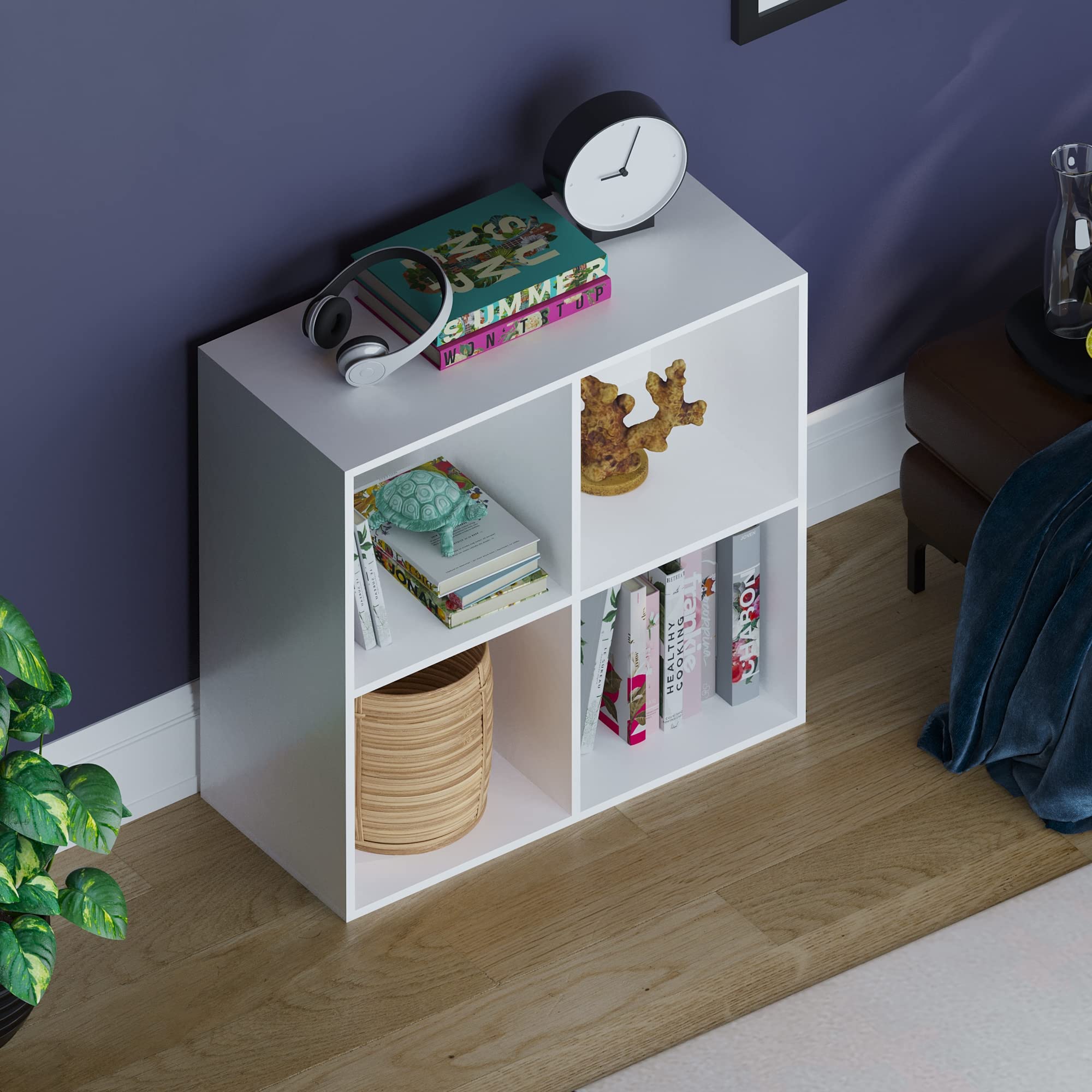 Vida Designs Durham 4 Cube Bookcase Storage Organiser | White | MDF & Chipboard 6