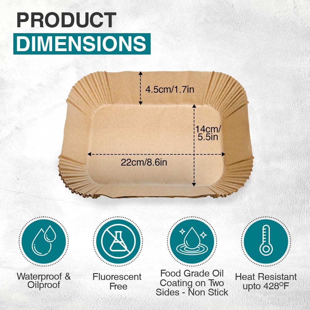 ANSIO Air Fryer Paper Liners - 100 PCS Rectangle Disposable Liners, 22cm x 14cm x 4.5cm Inner Fit