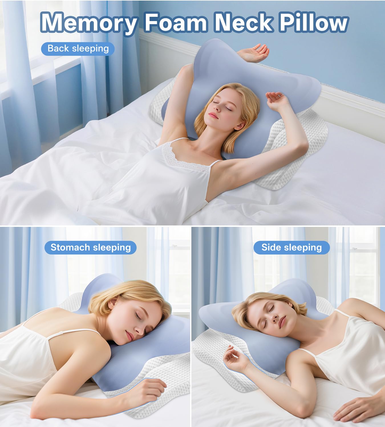 MISSCOZY Ergonomic Cervical Pillow for Neck Pain - Dual Height Memory Foam | Blue 5