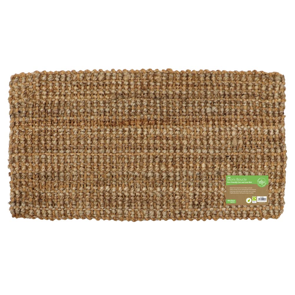JVL Hand Spun Boucle Coir Jute Doormat - Durable & Hardwearing | 40x70cm Brown