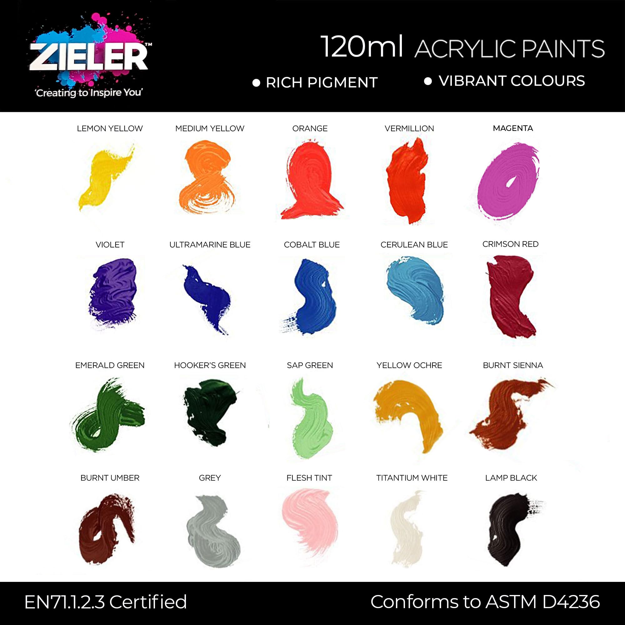 Zieler Acrylic Paint - Yellow Ocre | 120ml Tube | Medium Body | Non Toxic 3