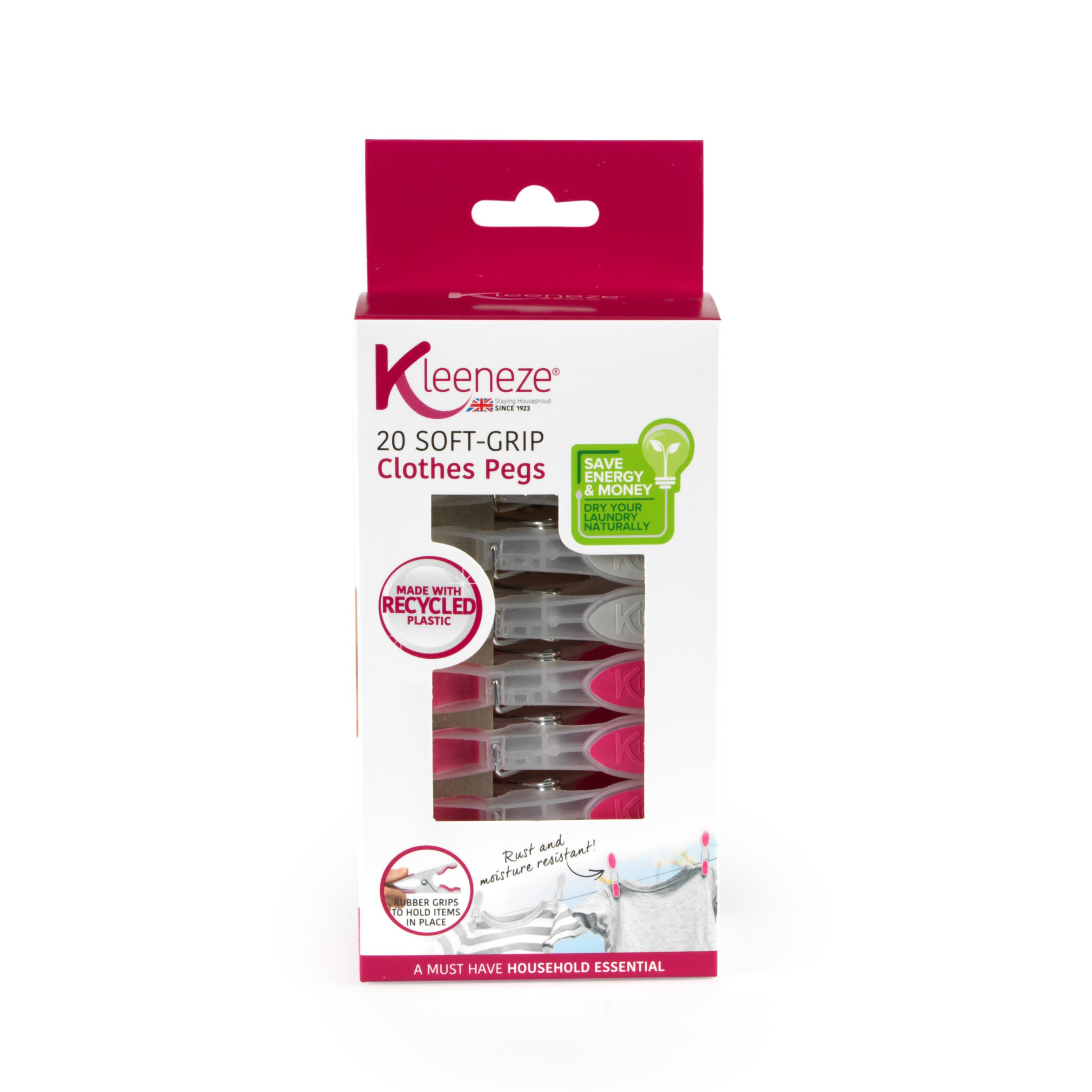 Kleeneze 20-Pack Laundry Pegs - Soft Grip Ergonomic Clothespins | Durable Plastic & Metal Springs 1