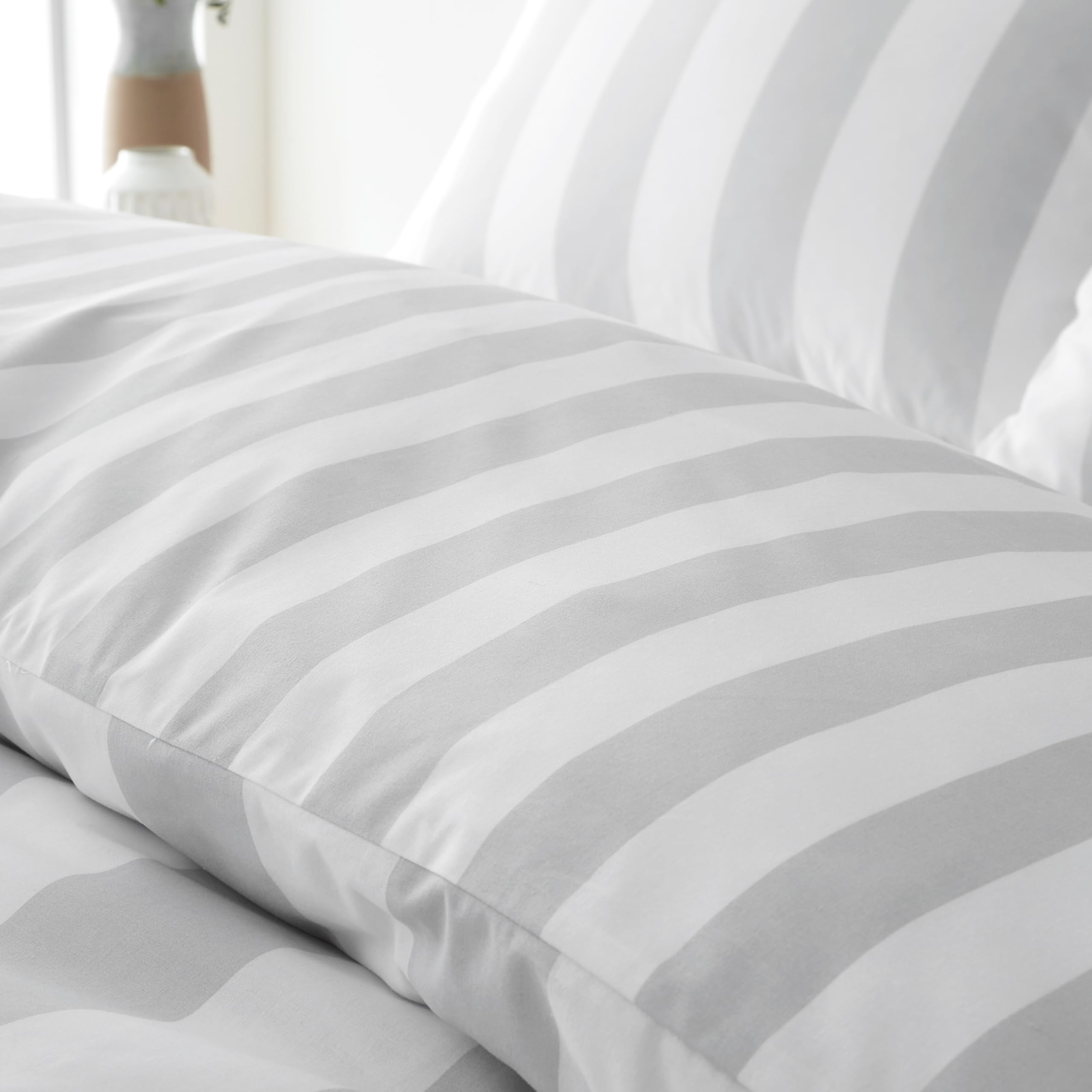 Catherine Lansfield Cove Stripe Reversible Double Duvet Cover Set | Silver | 52% Polyester 48% Cotton 4