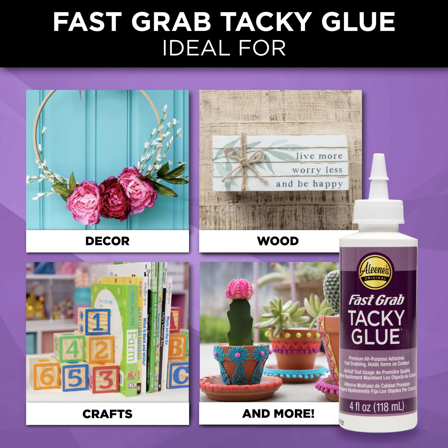 Aleene's All-Purpose Fast Grab Tacky Glue - 4oz Liquid Adhesive | Dries Clear | Super Strong 5