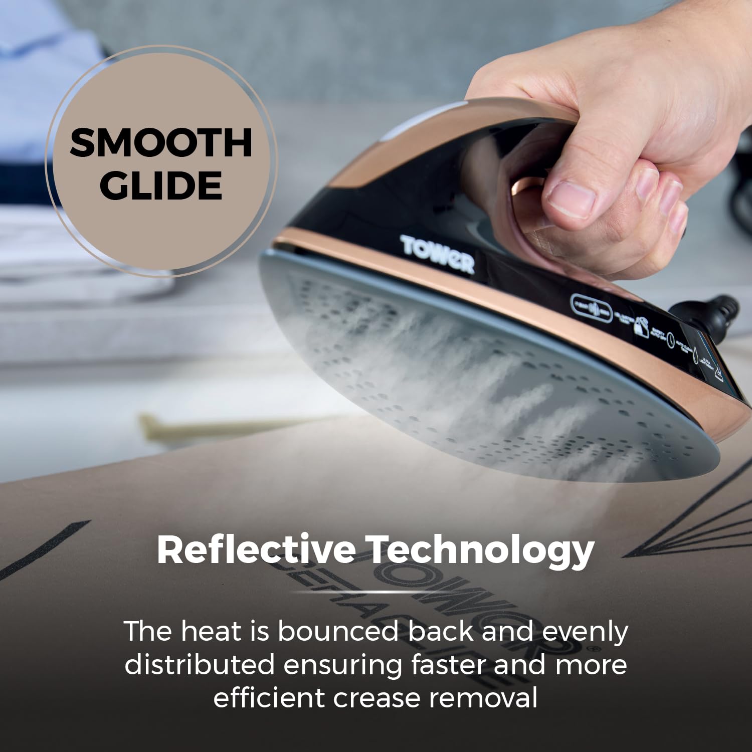 Tower Replacement Ironing Board Cover - Reflective Technology, 100% Cotton, Fitted Design for Large Boards | Latte 3