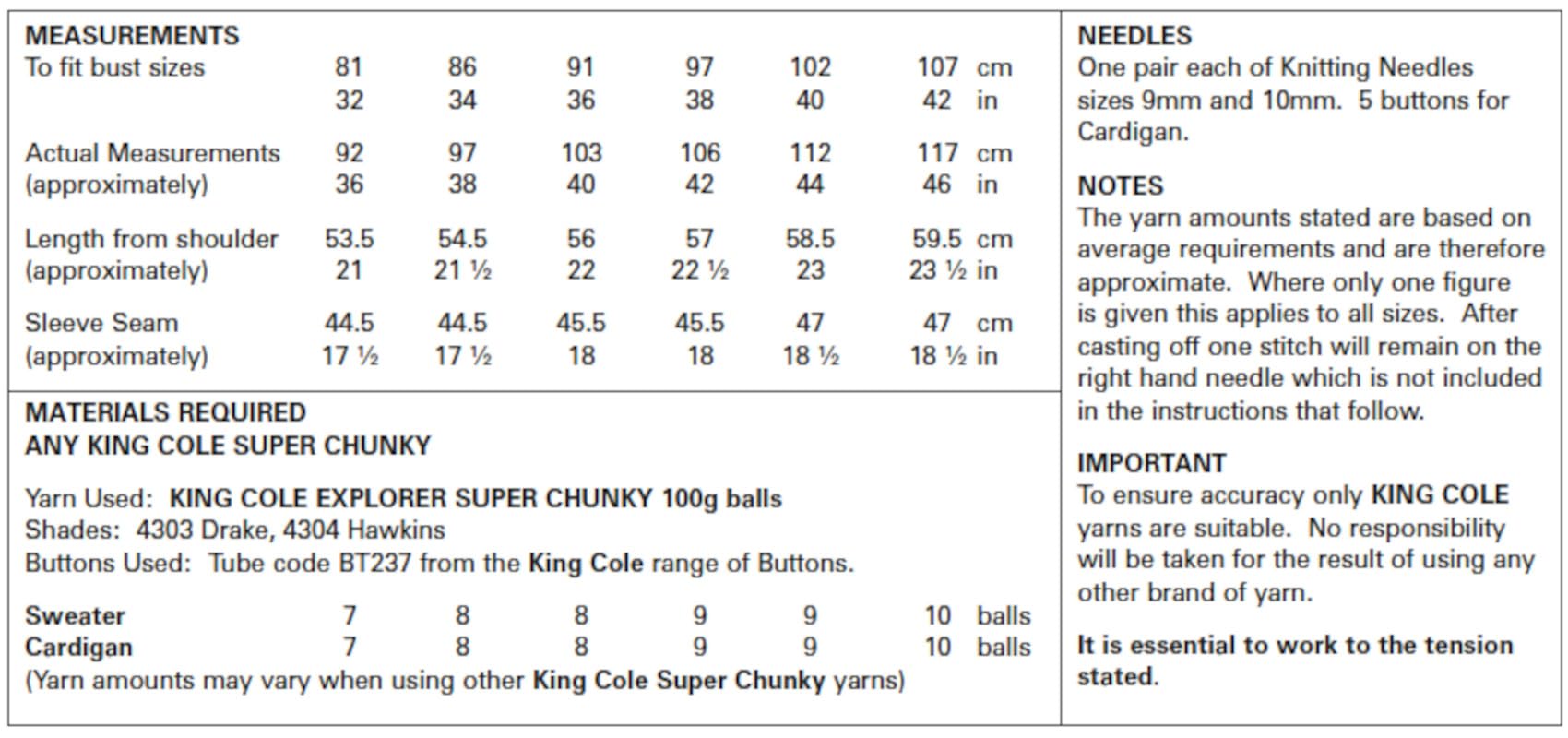 King Cole Super Chunky Knitting Pattern 5674 - Ladies Sweater & Cardigan | 32"-42" Bust 2