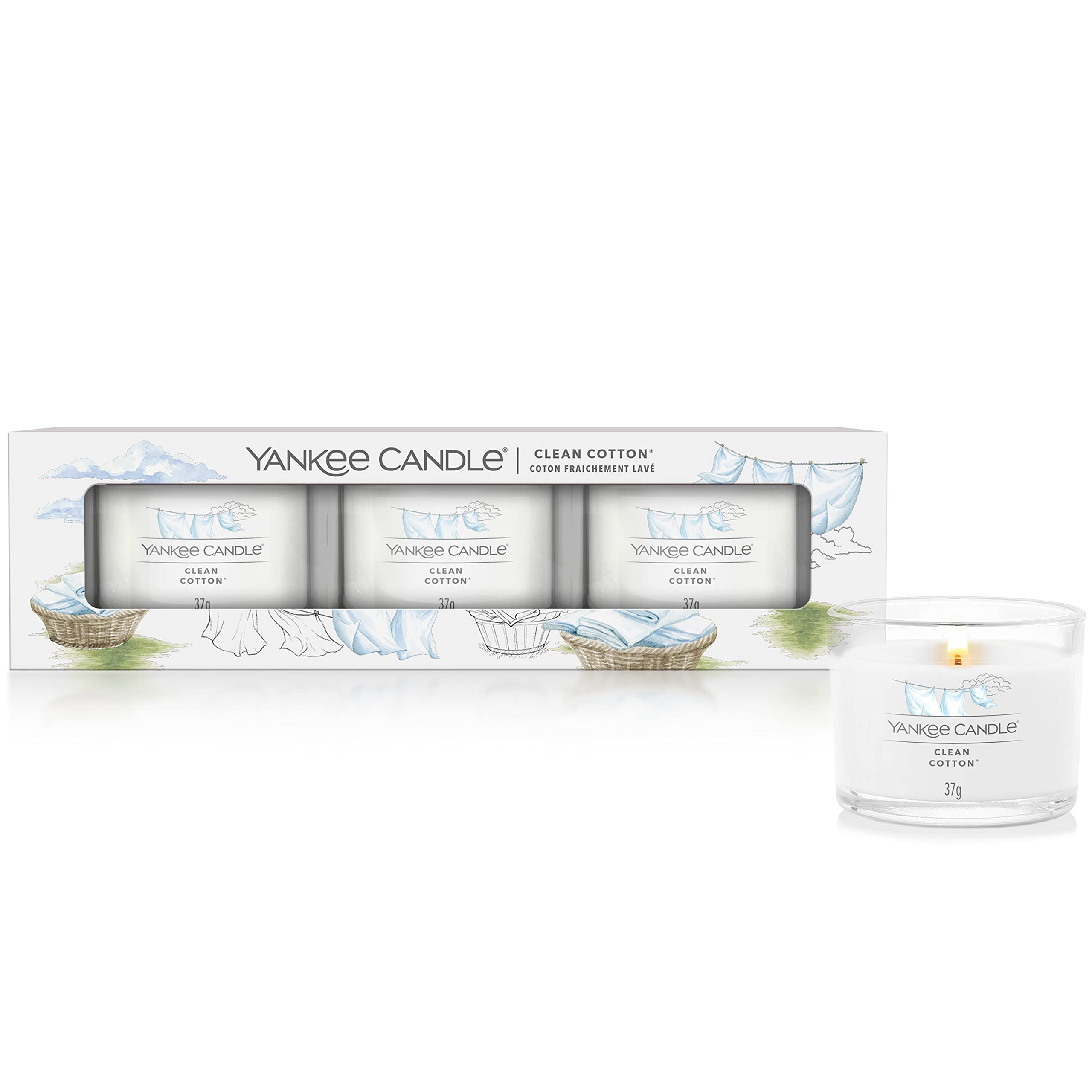 Yankee Candle Clean Cotton Scented Votive Candles Gift Set | Soy Blend Wax | 3 Count 1