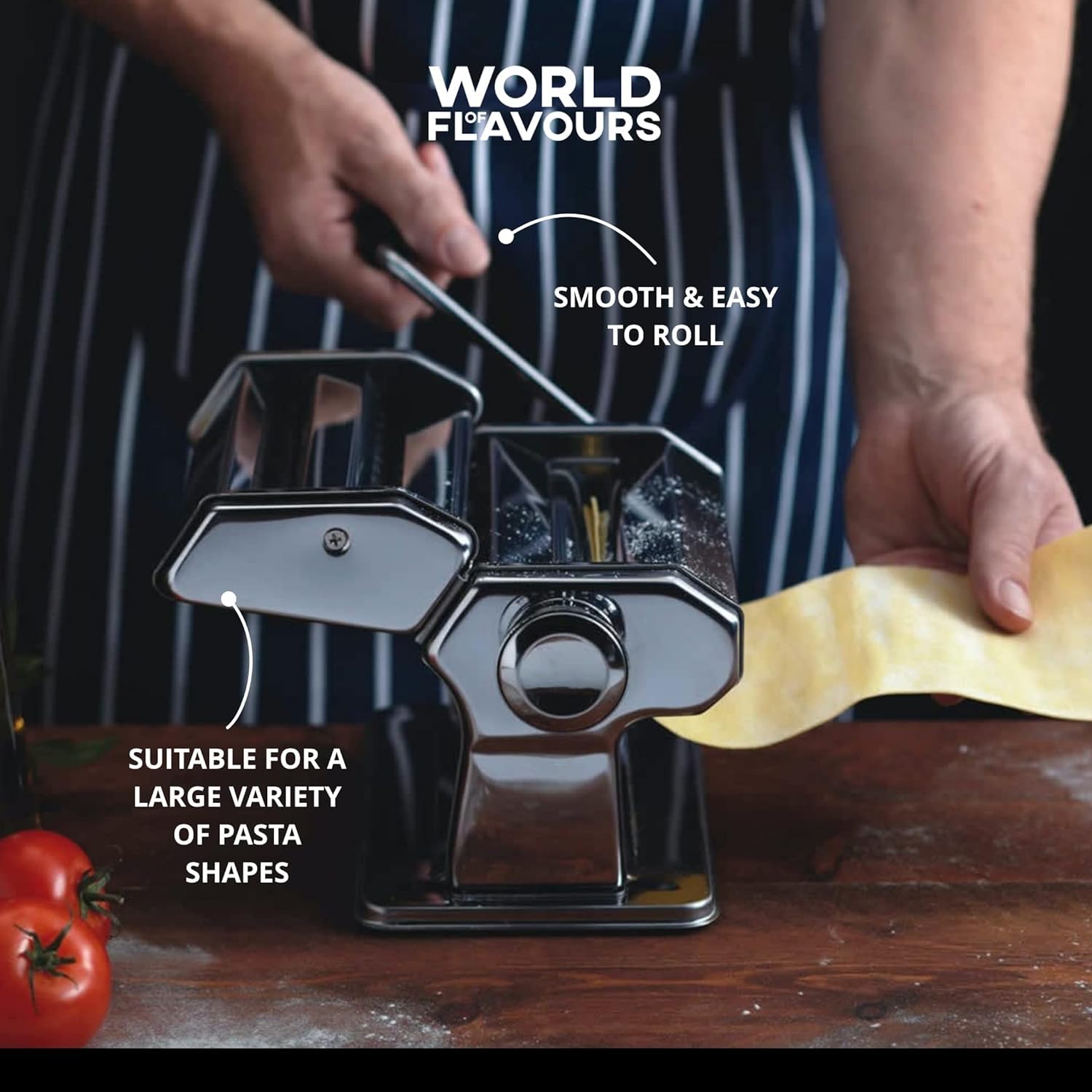 KitchenCraft World of Flavours Manual Pasta Maker - 9 Adjustable Thickness Settings | Stainless Steel 4