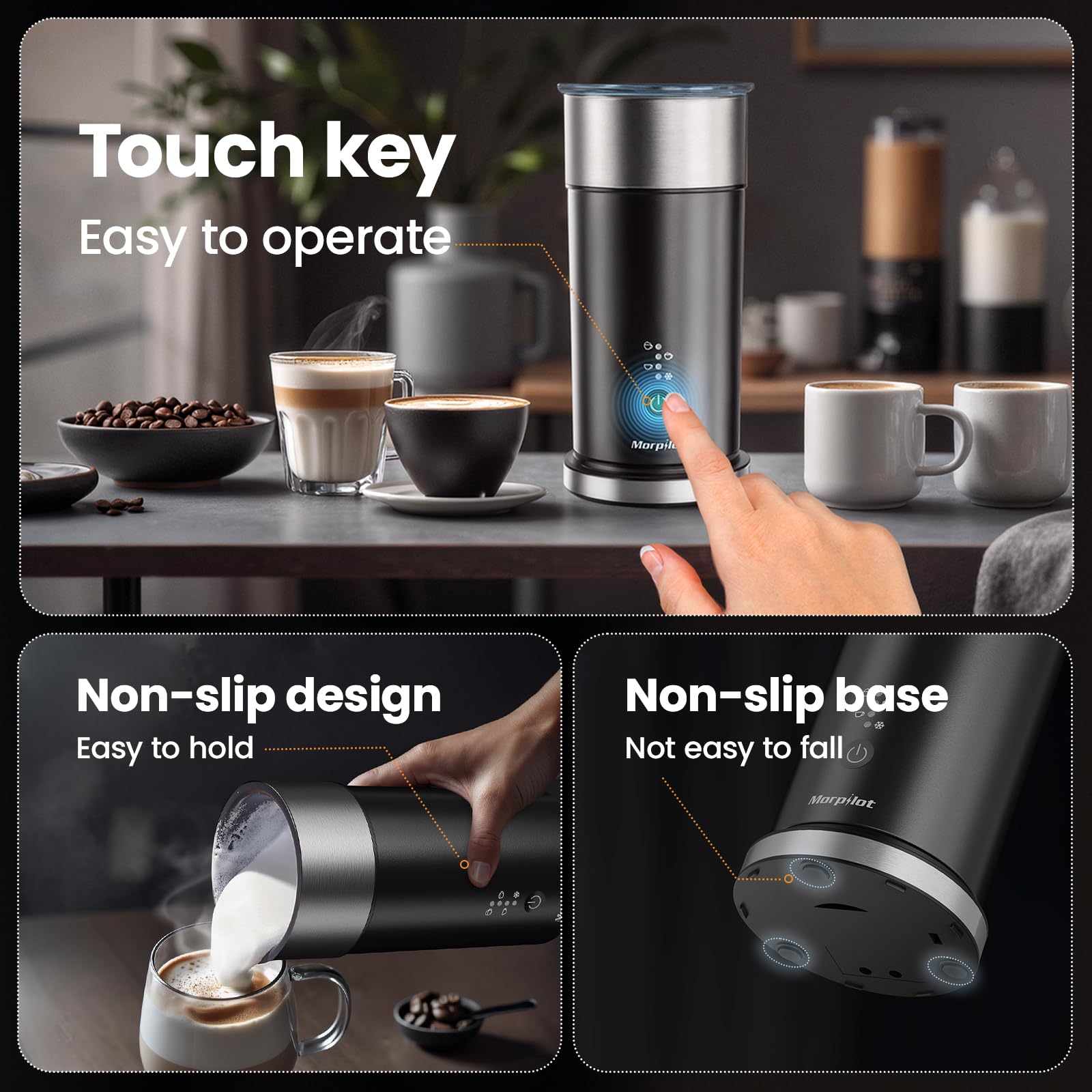 morpilot Automatic Milk Frother - 4-in-1 Functions | 240ml Capacity | Stainless Steel 4