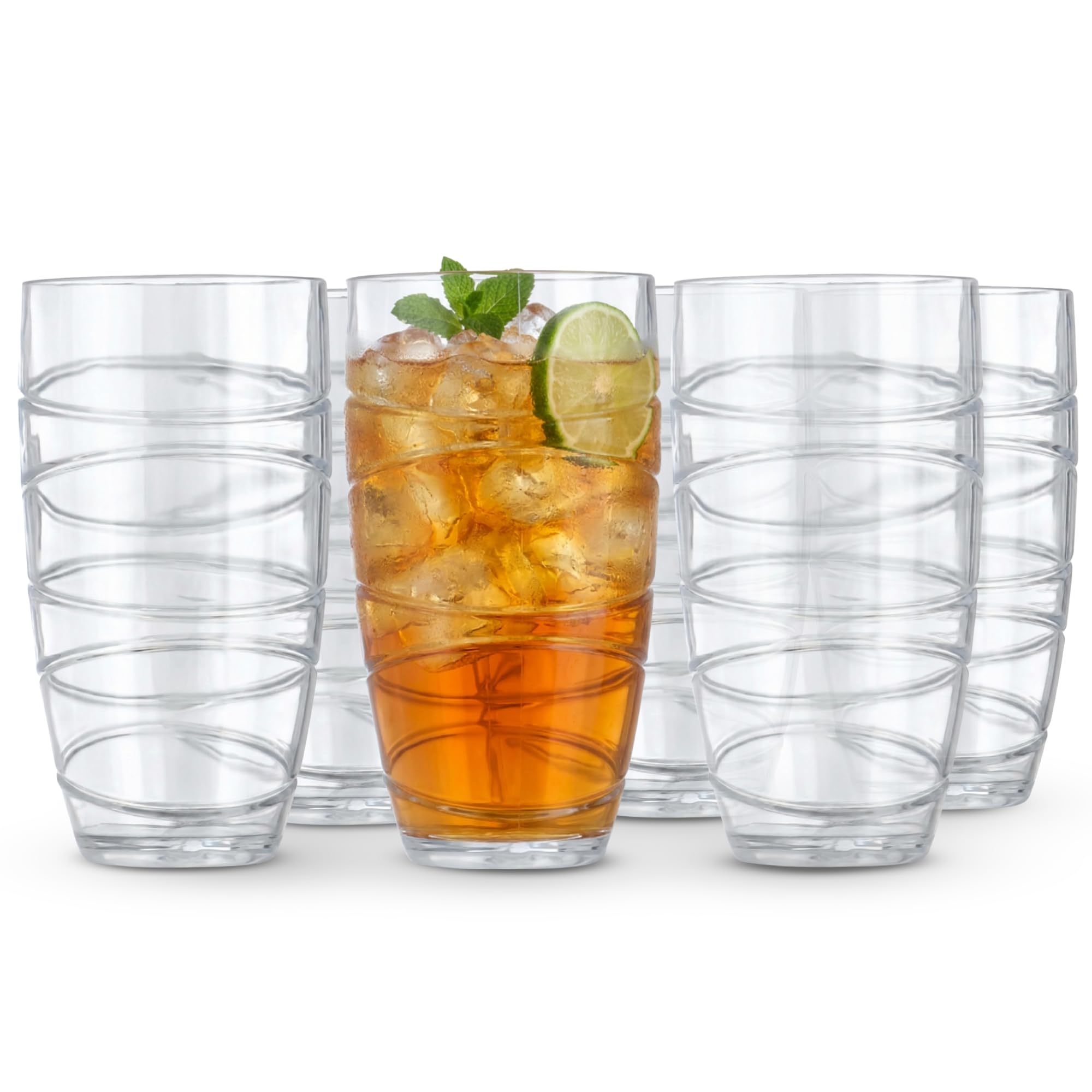 LIVIVO Set of 6 Hi Ball Plastic Acrylic Tumblers with Swirl Design | Break Resistant | BPA-Free