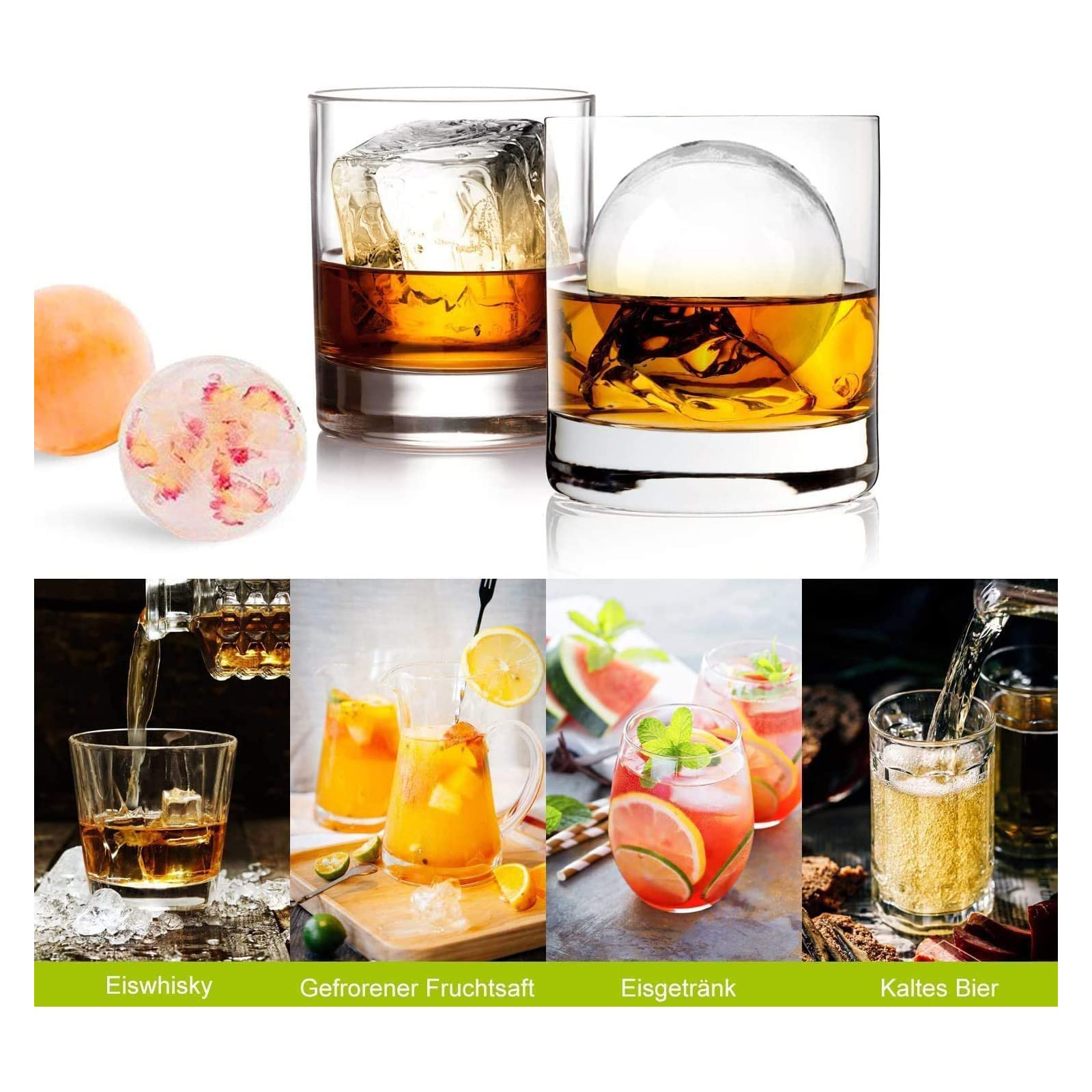LUCKEA Silicone Ice Cube Mould & Tray Set (2 Pcs) - Large 1.9" Cubes & Ice Ball Maker with Funnel, Black 7