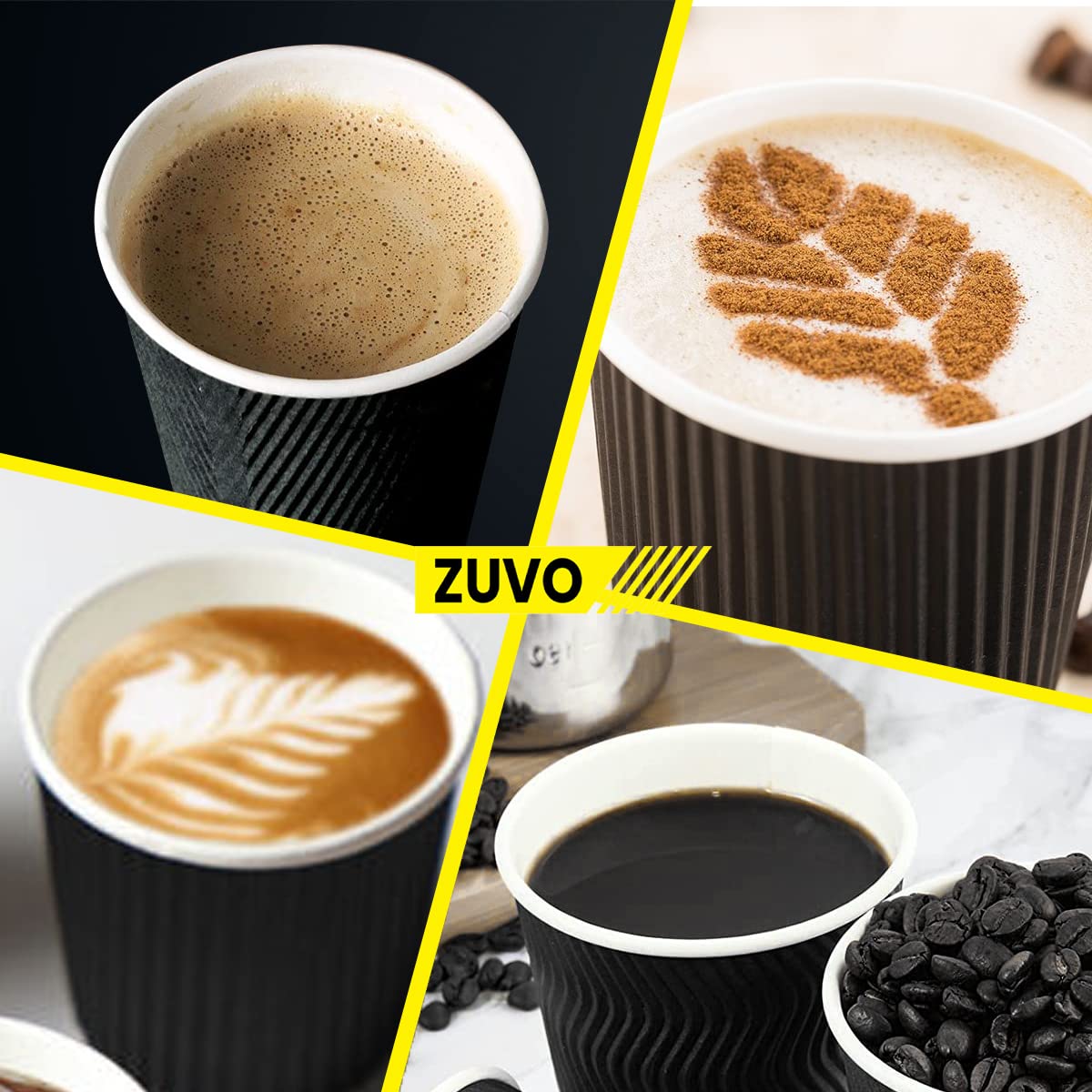 Zuvo Triple Wall Insulated Coffee Cups with Lids - 50 Pack, 12 Oz, Black Kraft Paper 7