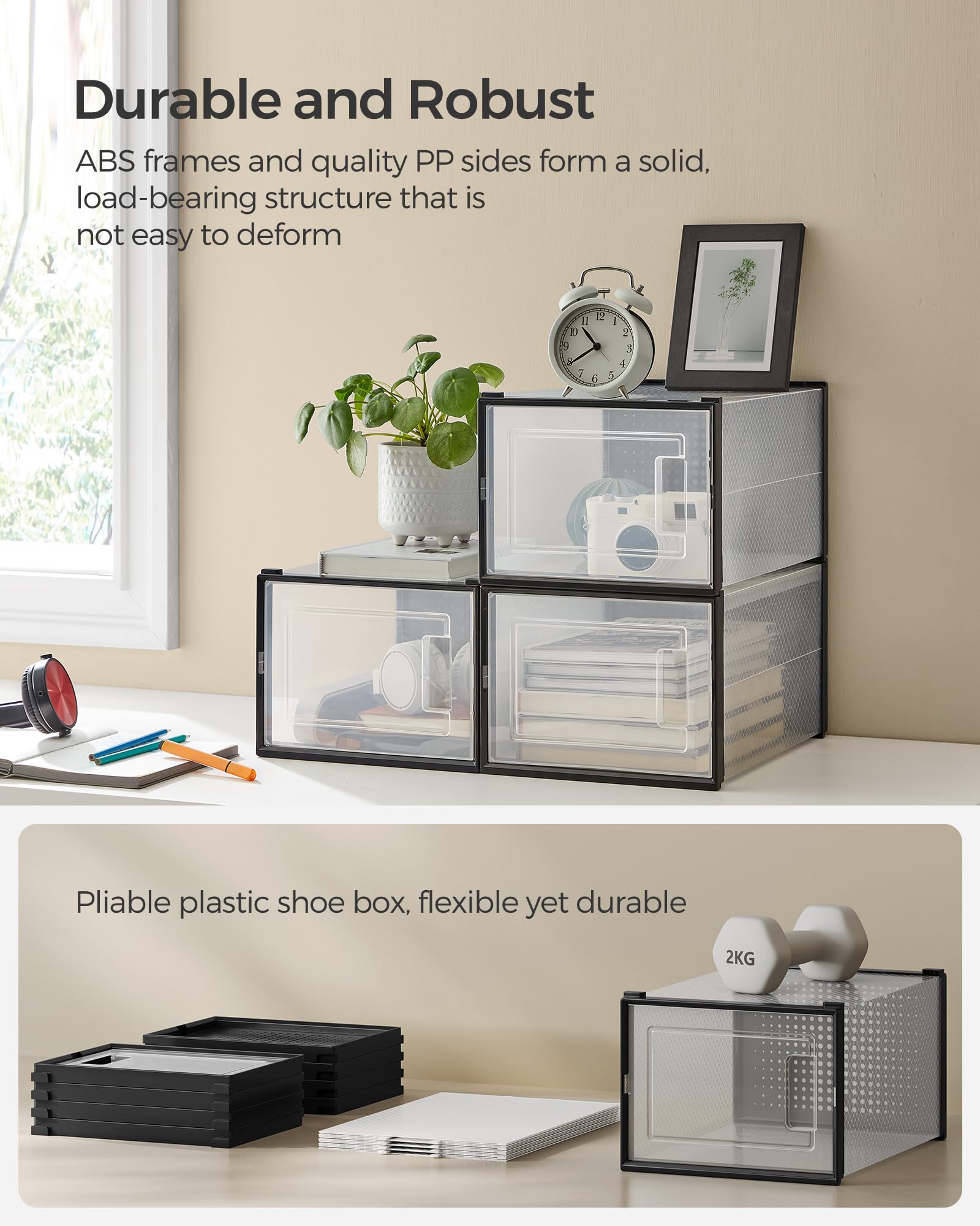 SONGMICS Shoe Boxes - Pack of 18 Stackable Storage Organisers | Fits UK Size 11 | Transparent 5