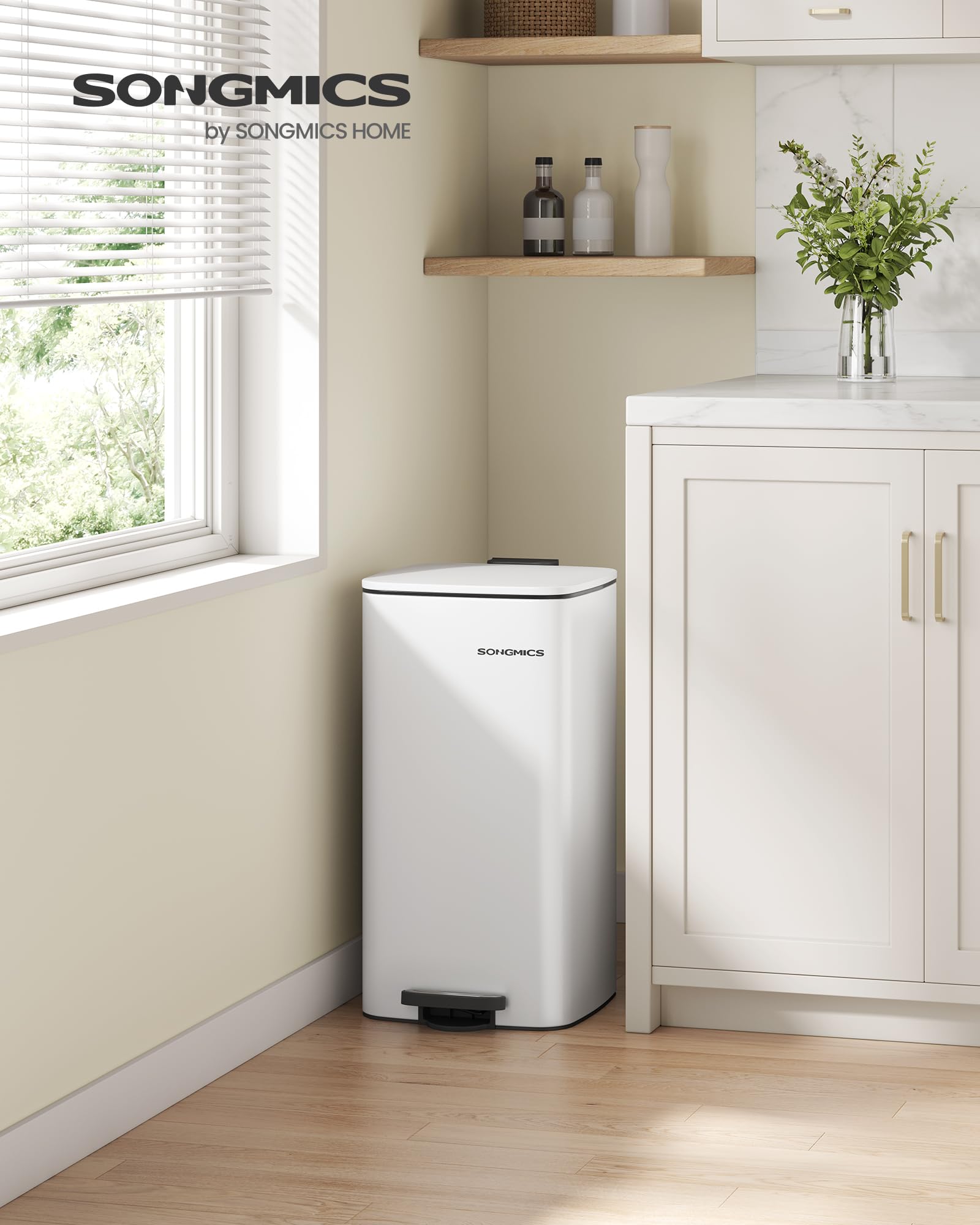 SONGMICS 8 Gallon (30 L) Stainless Steel Pedal Bin with Soft Close Lid | Cloud White 2