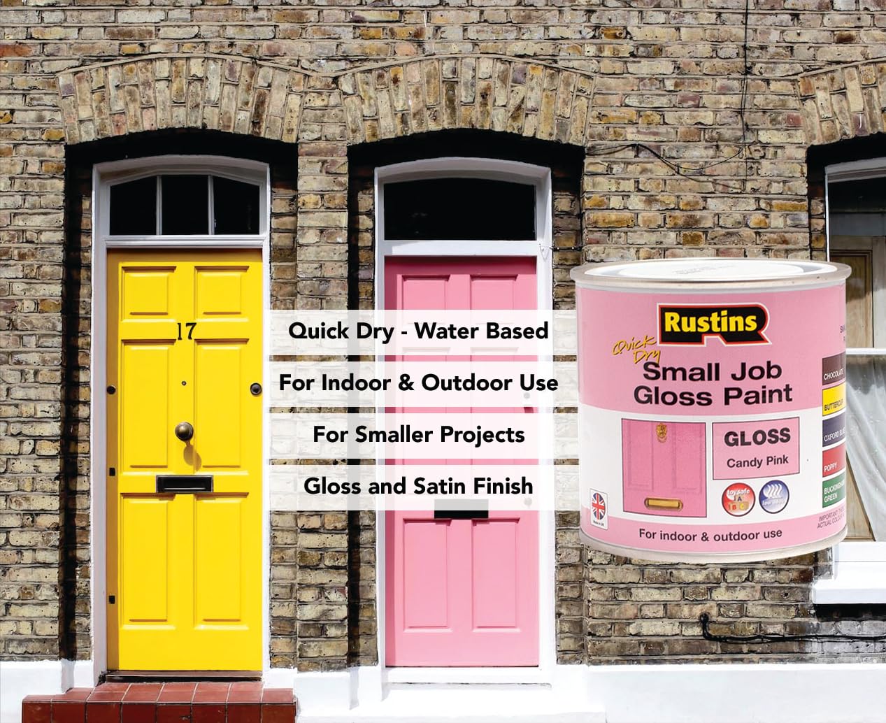 RUSTINS Small Job Gloss Paint - Candy Pink | 250ml Water-Based for Wood & Metal 3