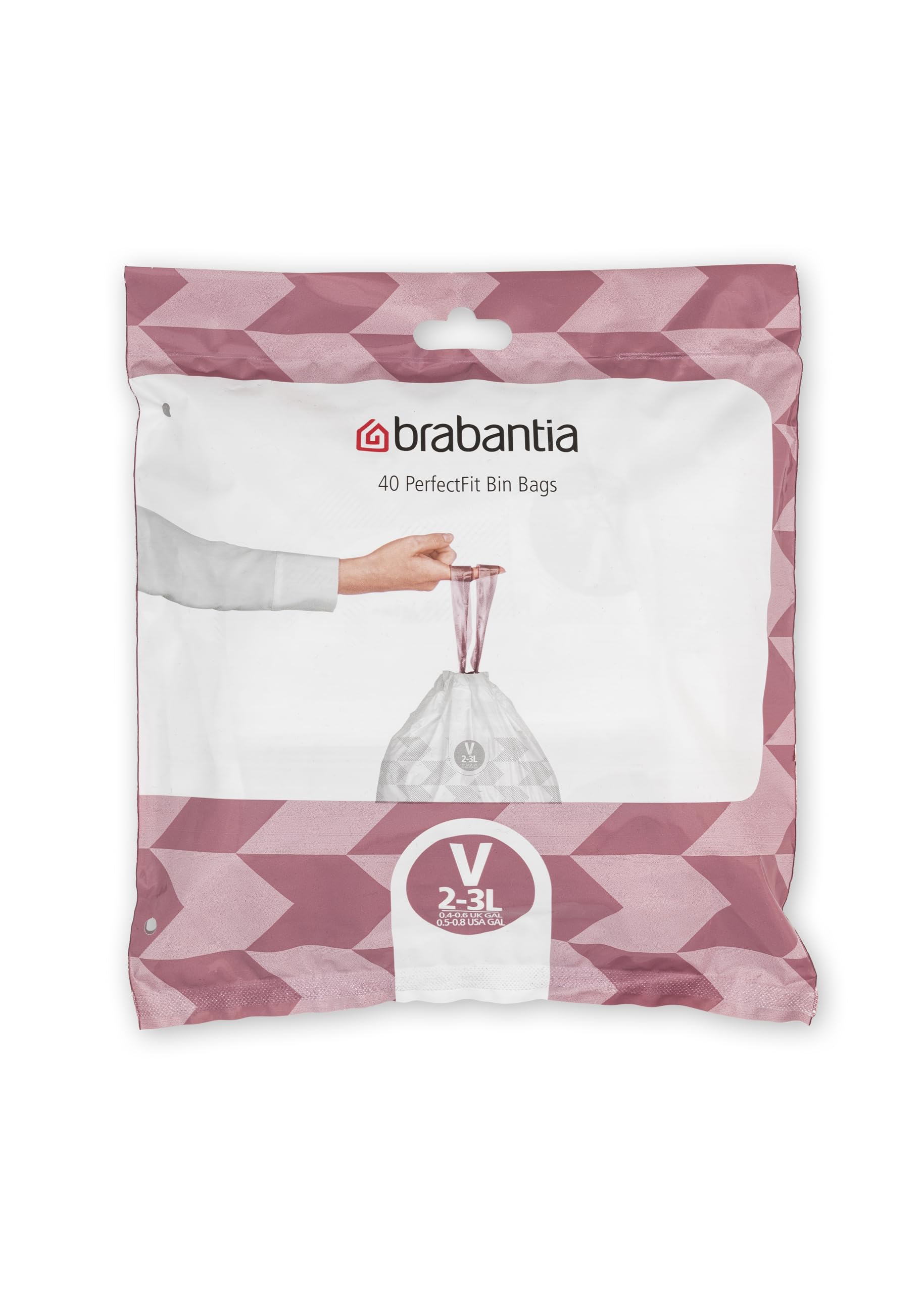 Brabantia PerfectFit Bin Liners - Size V (2-3 Litre) | 40 Count, Tear-Resistant Plastic Bags with Tie Tape 1