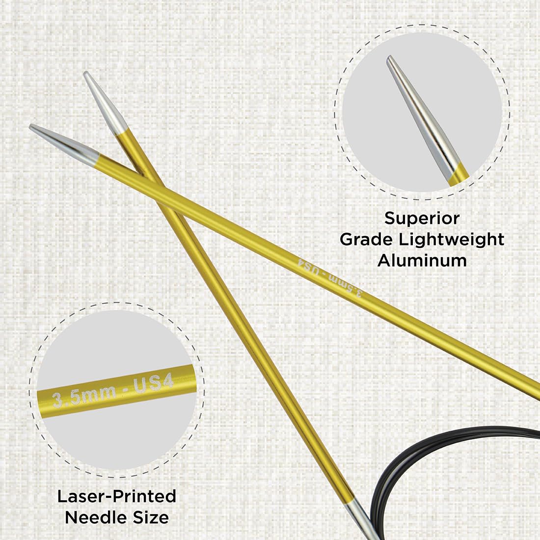 KnitPro Zing Fixed Circular Knitting Needles - 3.50mm Size, 40cm Length | Lightweight Aluminium 2