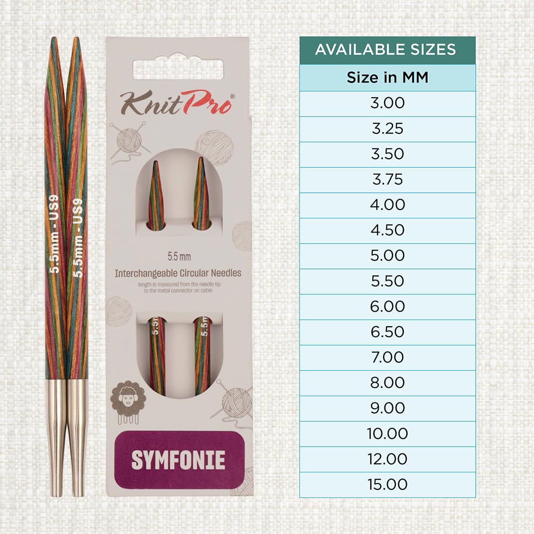 KnitPro Symfonie Interchangeable Circular Knitting Needles - 5.5 mm | Birch Wood | Multicolour 4