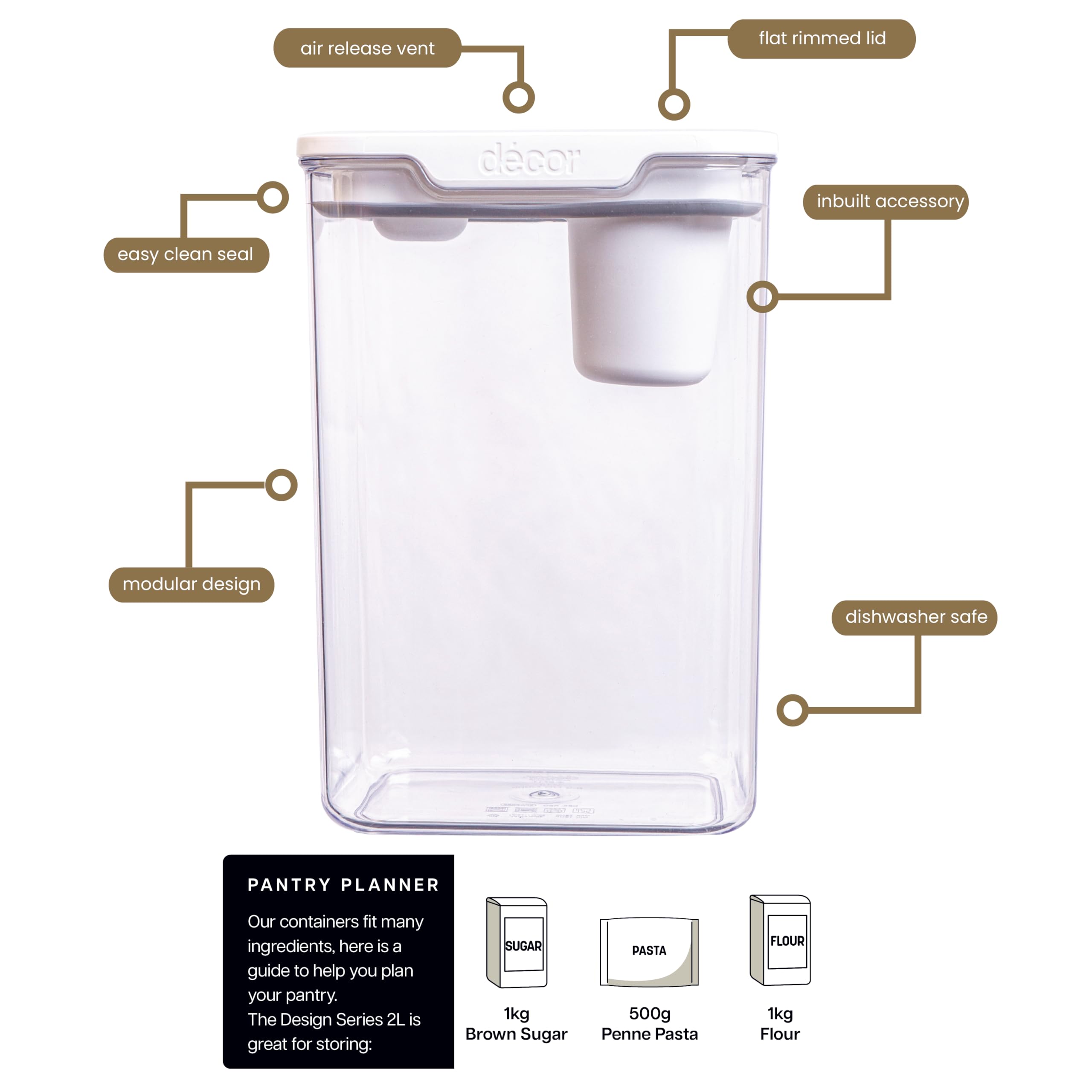 Décor Pantry Storage Container 2L Airtight with Built-In Measure | Modular & Stackable 5