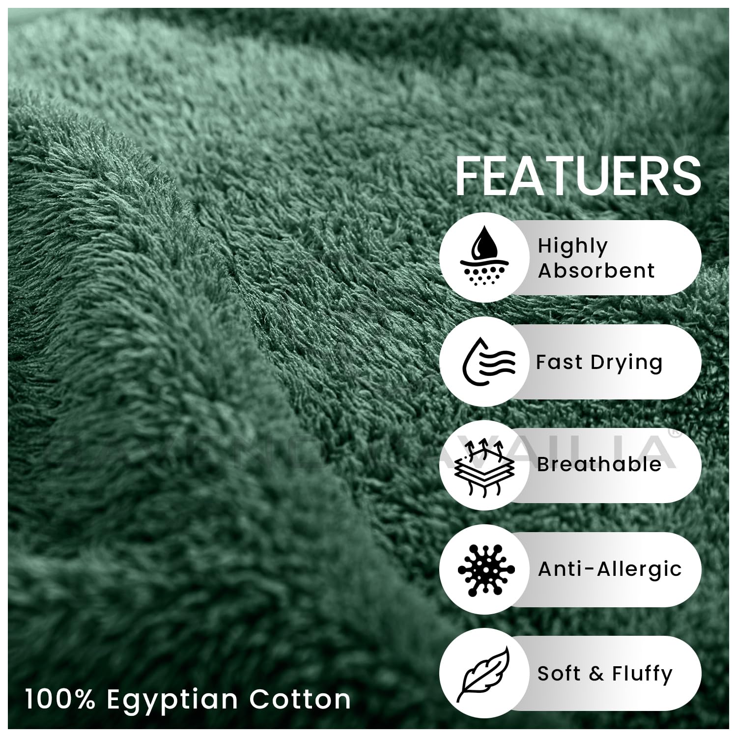 GC GAVENO CAVAILIA 8 Piece Towel Set - 450 GSM Quick Dry Cotton | Dark Green 5