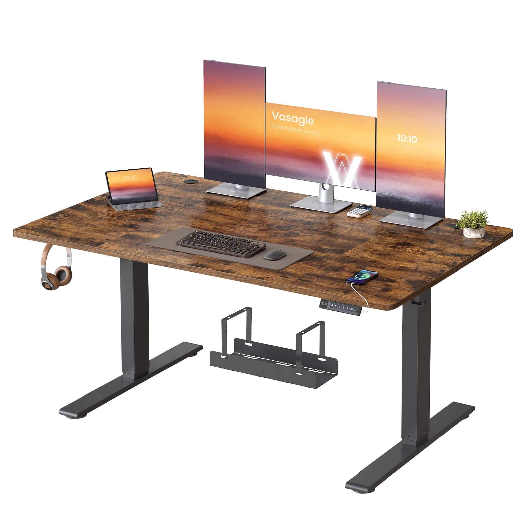 VASAGLE Electric Standing Desk - Spacious 140x80cm Desktop | USB-C Port | Quiet Lift 72-120cm
