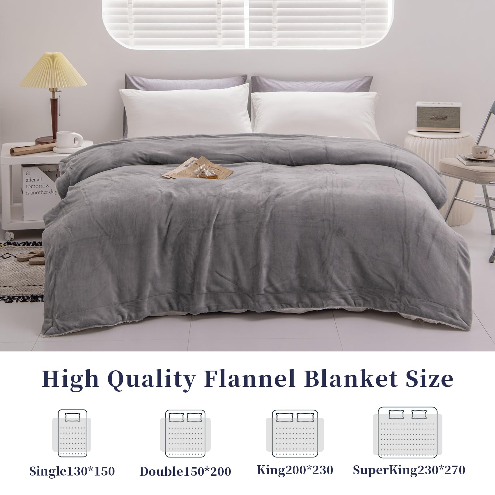 Good Nite Reversible Sherpa Fleece Blanket - 130x150cm | Fluffy Polyester | Grey 2