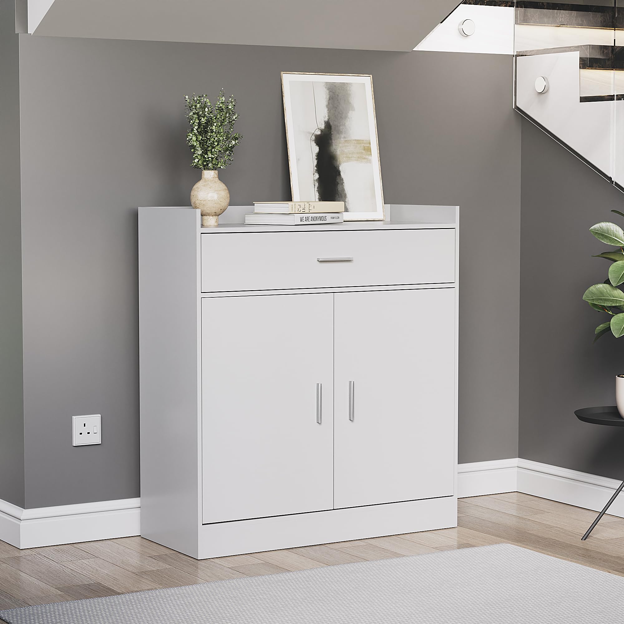 Vida Designs Dalby Shoe Cabinet - 2 Doors 1 Drawer | White | Particle Board & MDF 3