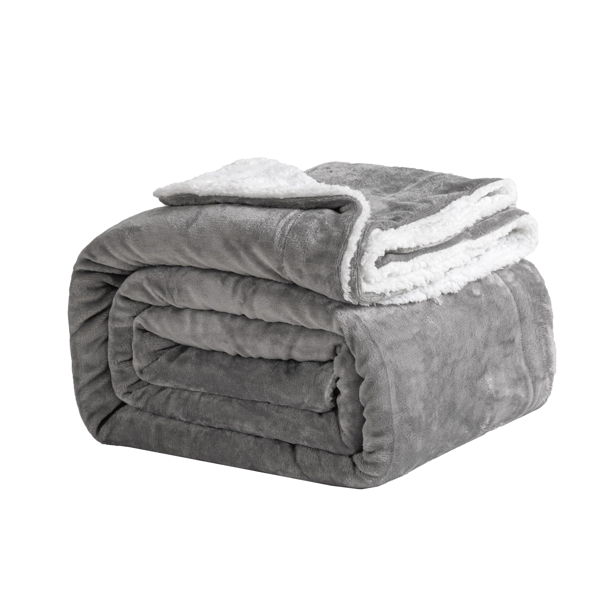 Good Nite Sherpa Flannel Throw Blanket - Double-Sided Warmth | 130x150cm | Grey 1