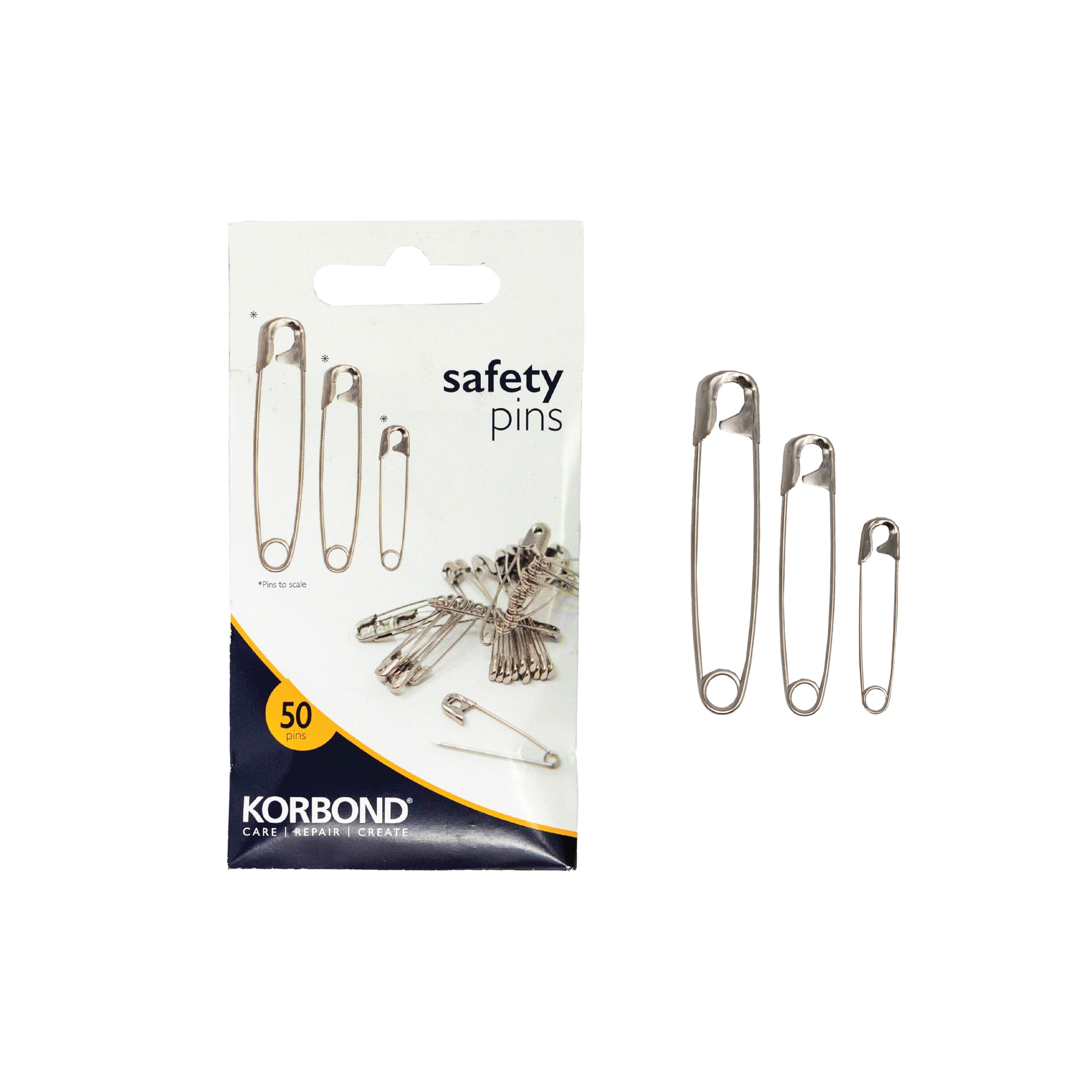 KORBOND Safety Pins - 50 Pack Nickel Plated Steel Pins for Crafts & Repairs 1